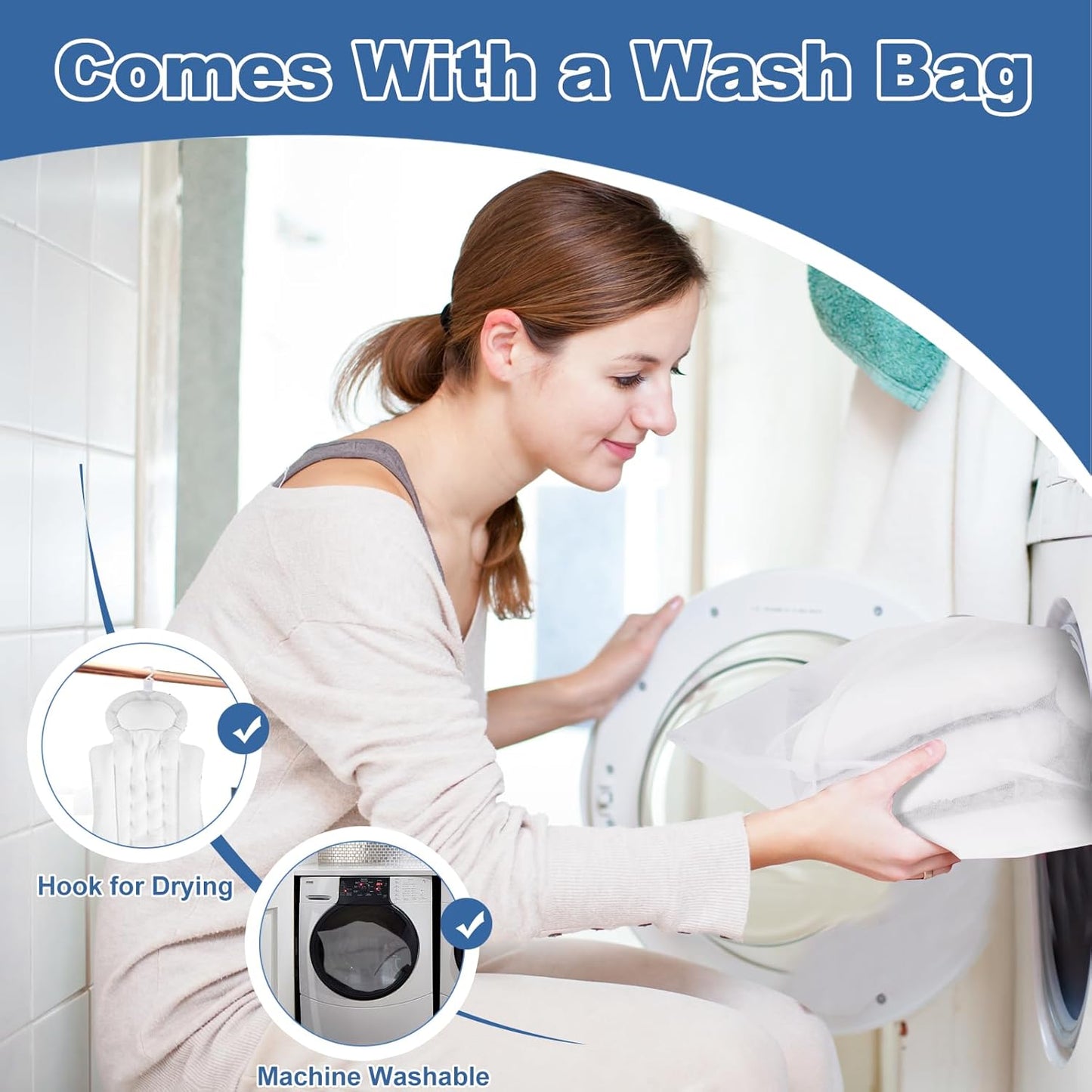 Full Body Bath Pillow for Bathtub, Thick Bathtub Cushion with Non Slip Suction Cups and Laundry Bag, Luxury Tub Pillow for Bath for Headrest Neck and Back Support White 51" x 16"