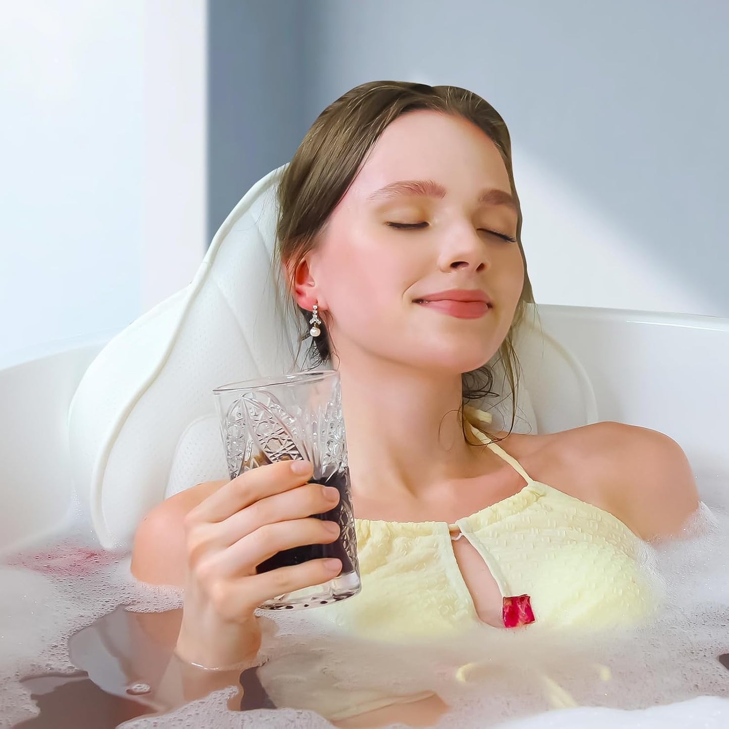 Luxury Thick Full Body Bath Pillows Mat & Cushion for Bathtub Headrest Neck Shoulder Support Comfort Relaxation Spa Accessories Perfect for a Spa Soak in Bathtub (White)