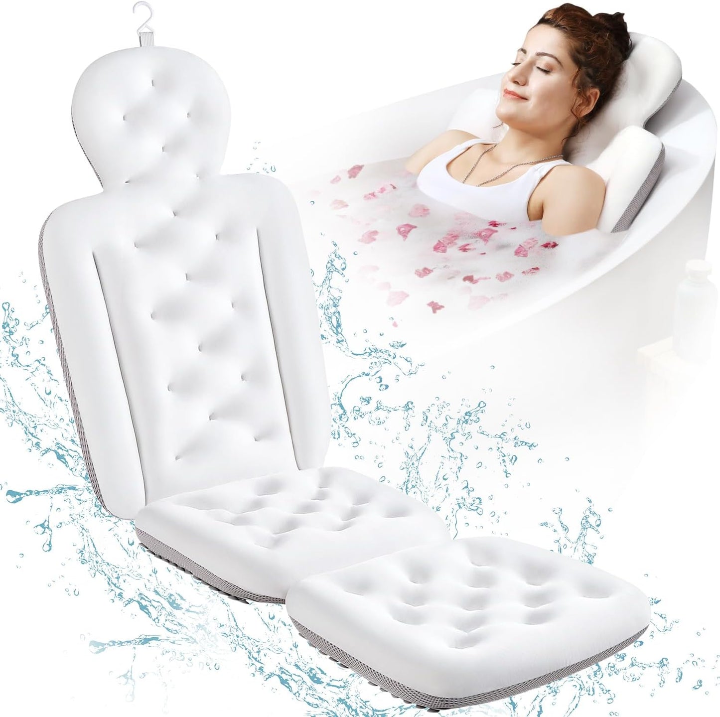 Full Body Bath Pillow for Bathtub, Thick Bathtub Cushion with Laundry Bag, Luxury Tub Pillow for Bath for Headrest Neck and Back Support White 60" x 16"