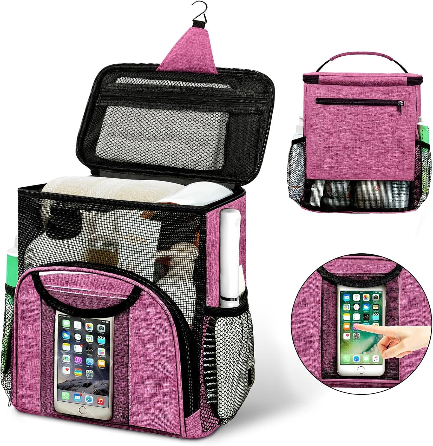 Attmu Portable Shower Caddy College Tote Bag, Quick Dry Hanging Toiletry Bag, Large Capacity Mesh Shower Caddy Portable for College Dorm Room Essentials for Boys and Girls for Bath Camping (Black)