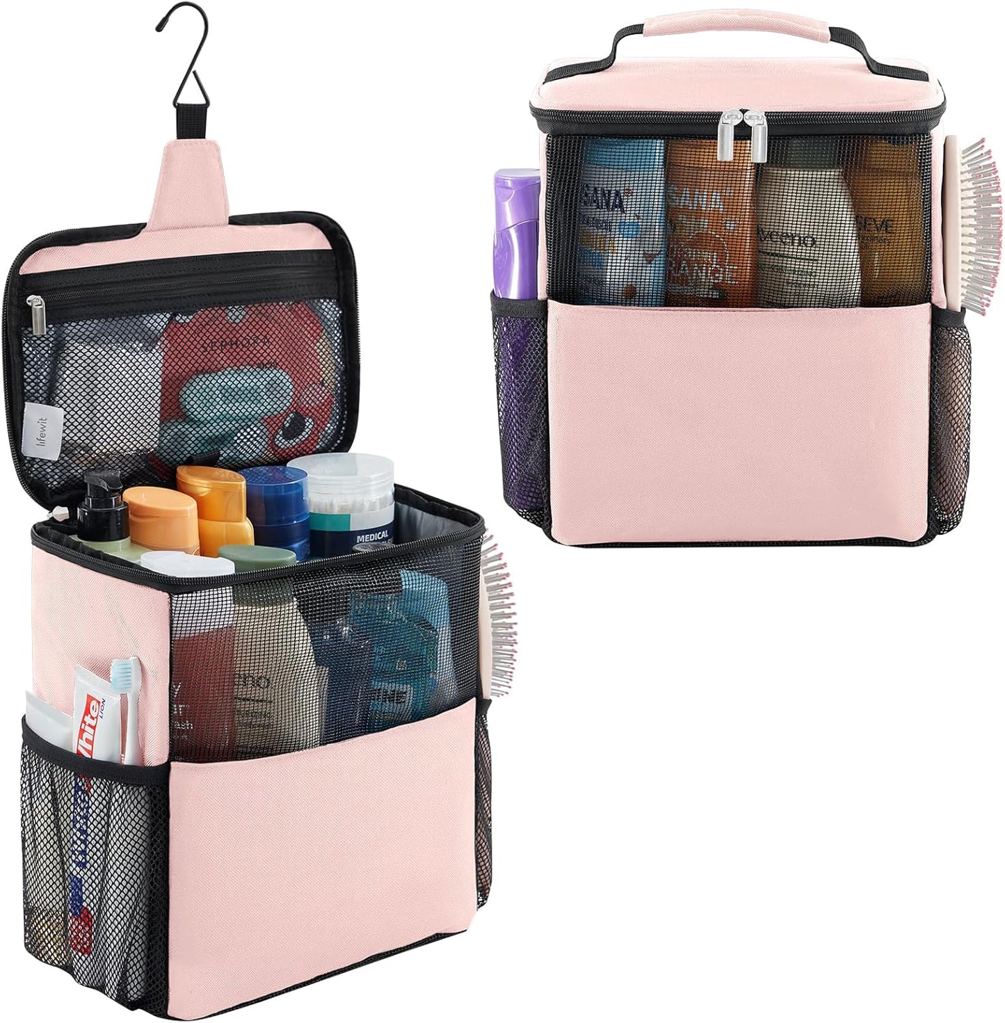 Lifewit Mesh Shower Caddy Bag Portable College Dorm Room Essentials Caddy Tote Basket for Bathroom, Gym, Travel, Camping Quick Dry Hanging Shower Organizer Toiletry Bag for Women Wen, Large, Gray