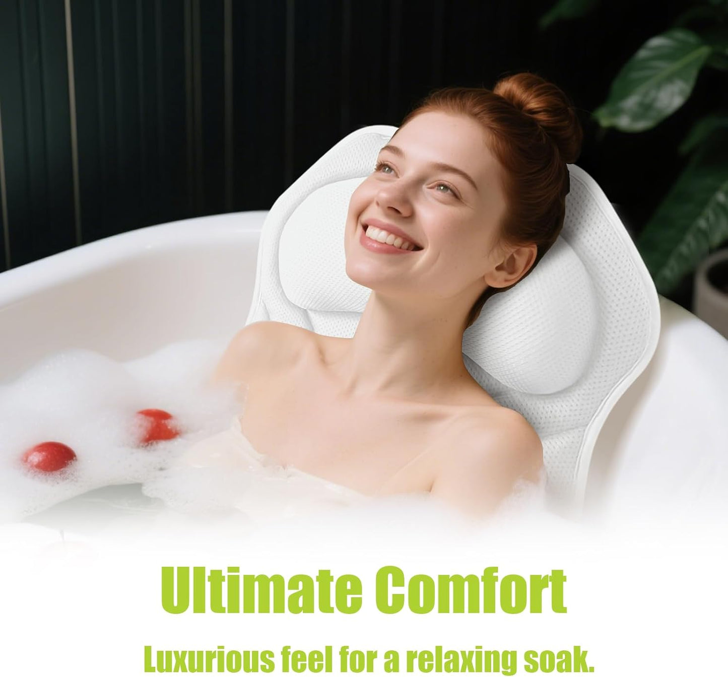 Full Body Bath Pillow for Tub - Extra Long & Thick Tub Pillow with Head, Back & Lumbar Support, 168 Non-Slip Suction Cups, Soft 5D Mesh Spa Cushion, Fits All Tubs-Gift for Soaking