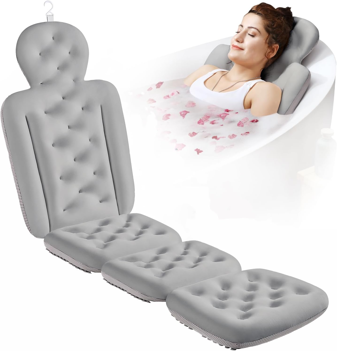 Full Body Bath Pillow for Bathtub, Thick Bathtub Cushion with Laundry Bag, Luxury Tub Pillow for Bath for Headrest Neck and Back Support White 60" x 16"