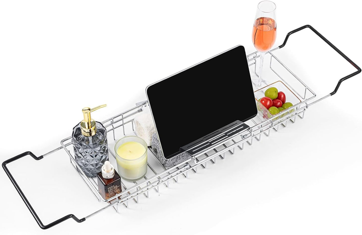 TAILI Bathtub Tray Table for Luxury Bath, Expandable Extra Wide Bthtub Caddy with Reading Holder, 304 Stainless Steel Over The Tub Bath Tray for Bathroom Accessories