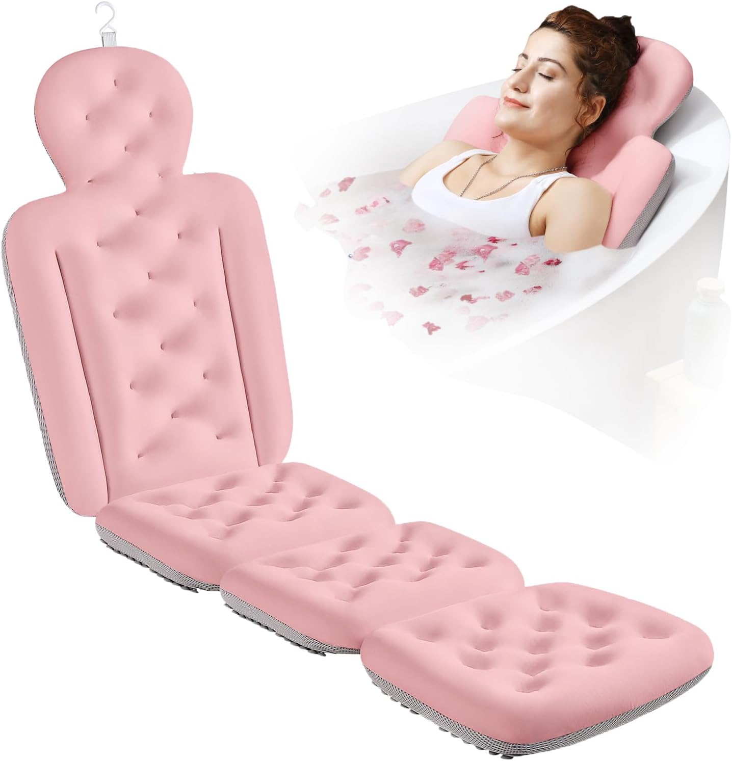 Full Body Bath Pillow for Bathtub, Thick Bathtub Cushion with Laundry Bag, Luxury Tub Pillow for Bath for Headrest Neck and Back Support White 60" x 16"