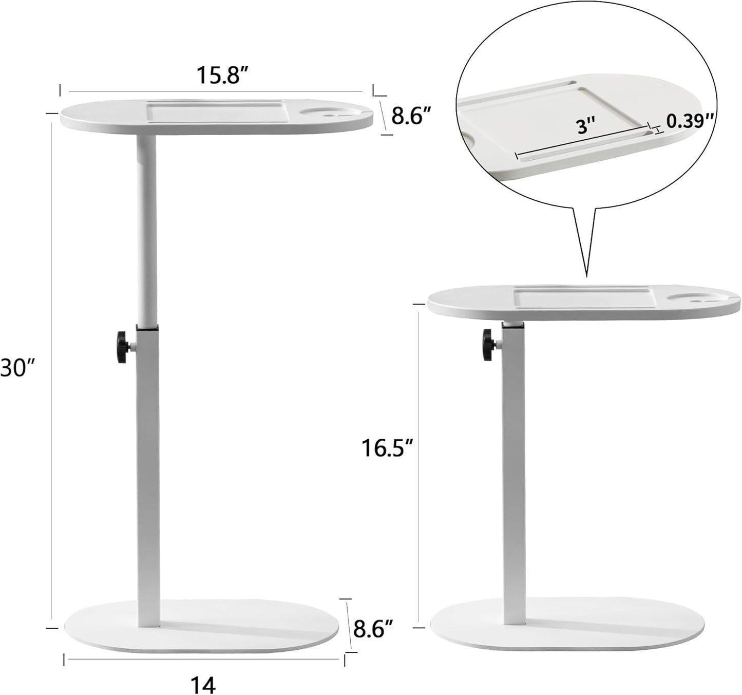 Forevich Bamboo Bathtub Tray Table Bath Side Table with Metal Base Adjustable Height, Portable Freestanding Caddy Tray Tub Shelf for Luxury Bath Home Spa White Table and White Base