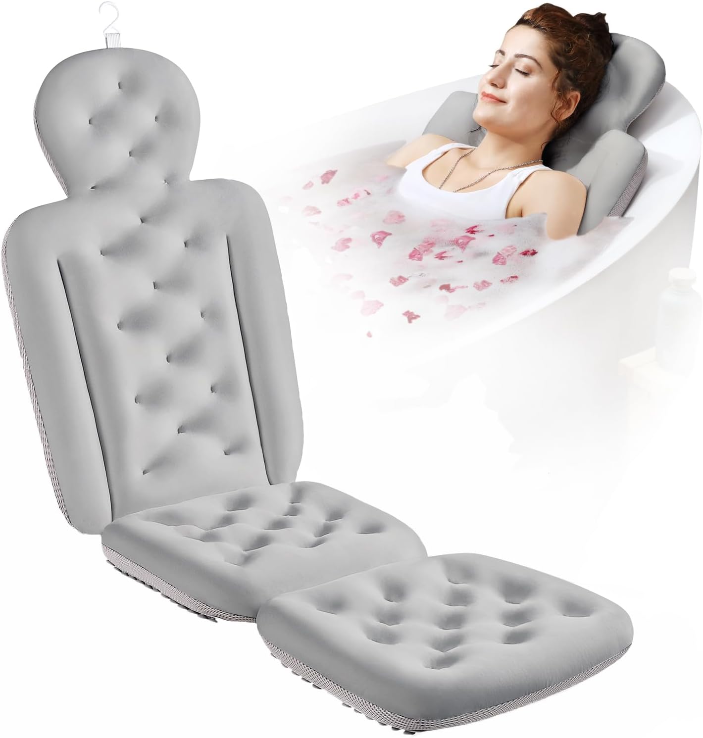 Full Body Bath Pillow for Bathtub, Thick Bathtub Cushion with Laundry Bag, Luxury Tub Pillow for Bath for Headrest Neck and Back Support White 60" x 16"