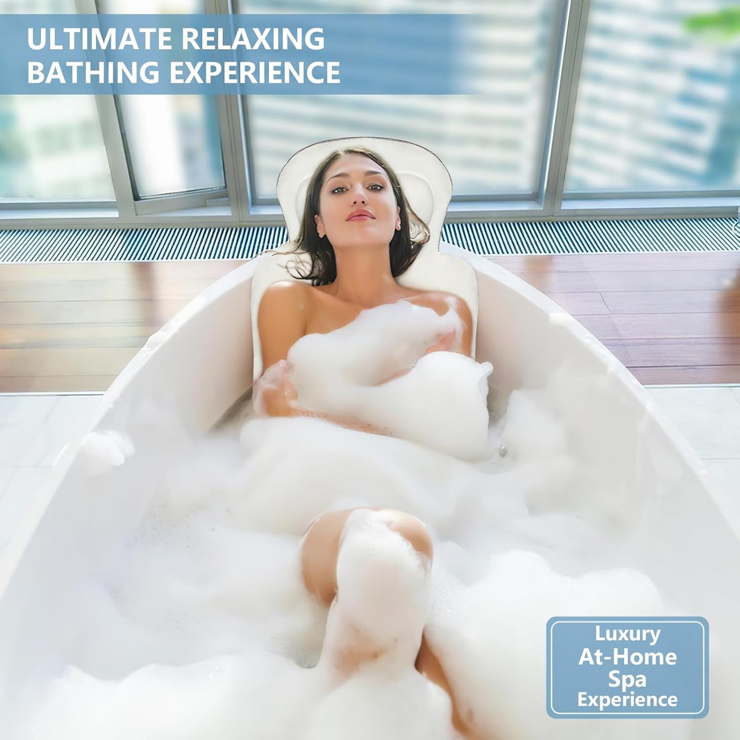 Full Body Bath Pillow, Luxury Bath Cushion with 192 Suction Cups, Bath Pillows for Tub for Head and Neck Support, with Laundry Bag White, 63" x 16"