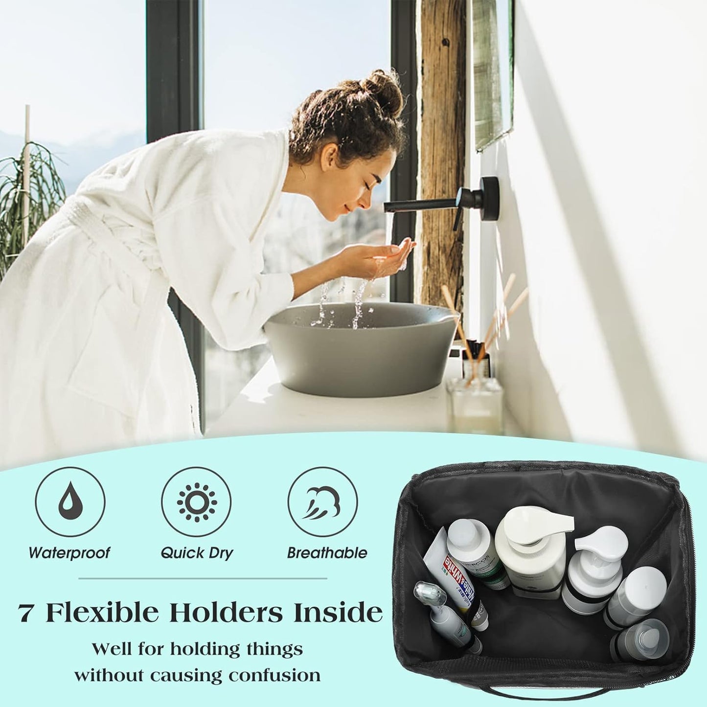 Attmu Portable Shower Caddy College Tote Bag, Quick Dry Hanging Toiletry Bag, Large Capacity Mesh Shower Caddy Portable for College Dorm Room Essentials for Boys and Girls for Bath Camping (Black)