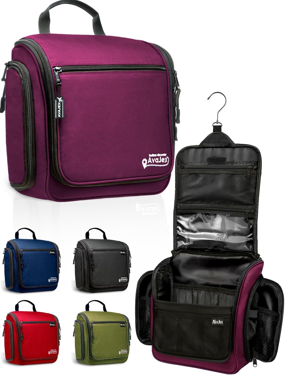 Travel Toiletry Bag for Men and Women - Large Hanging Toiletry Organizer - Waterproof Hygiene Bag with Metal XXL Swivel Hook, with Sturdy Zippers and 19 Compartments for Toiletries, Makeup, Cosmetics