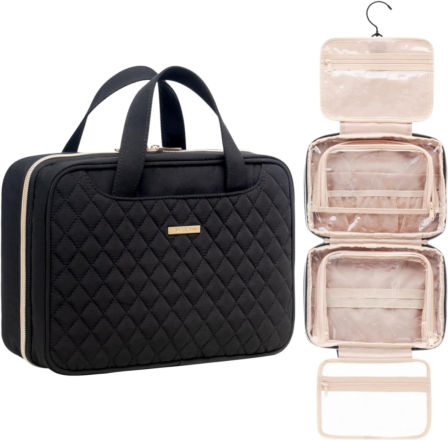 Everfun Hanging Travel Toiletry Bag for Women Traveling With Leakproof Compartment Makeup Cosmetic Organizer Dopp Kit Travel Accessories Essentials Must Have