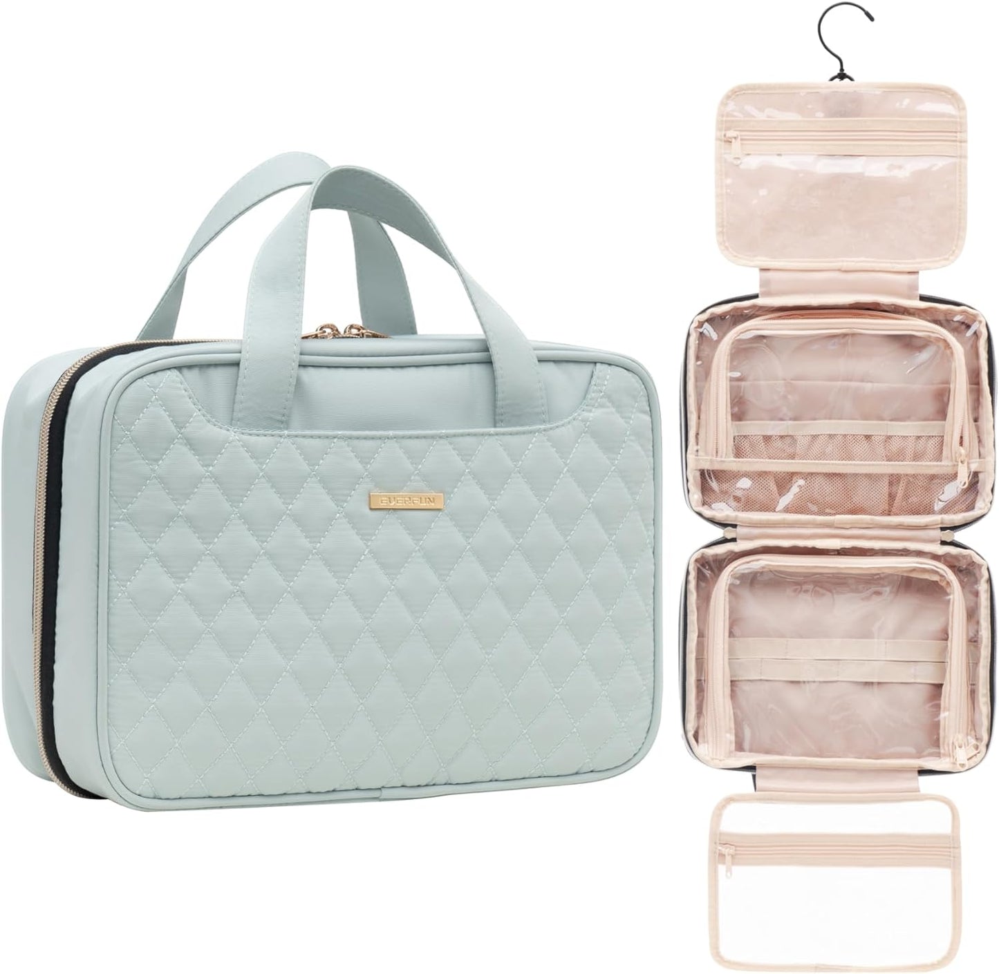 Everfun Hanging Travel Toiletry Bag for Women Traveling With Leakproof Compartment Makeup Cosmetic Organizer Dopp Kit Travel Accessories Essentials Must Have