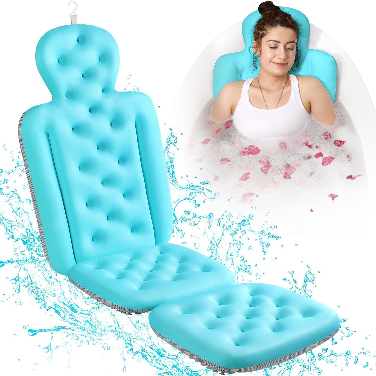 Full Body Bath Pillow for Bathtub, Thick Bathtub Cushion with Laundry Bag, Luxury Tub Pillow for Bath for Headrest Neck and Back Support Ocean Blue 51" x 16"