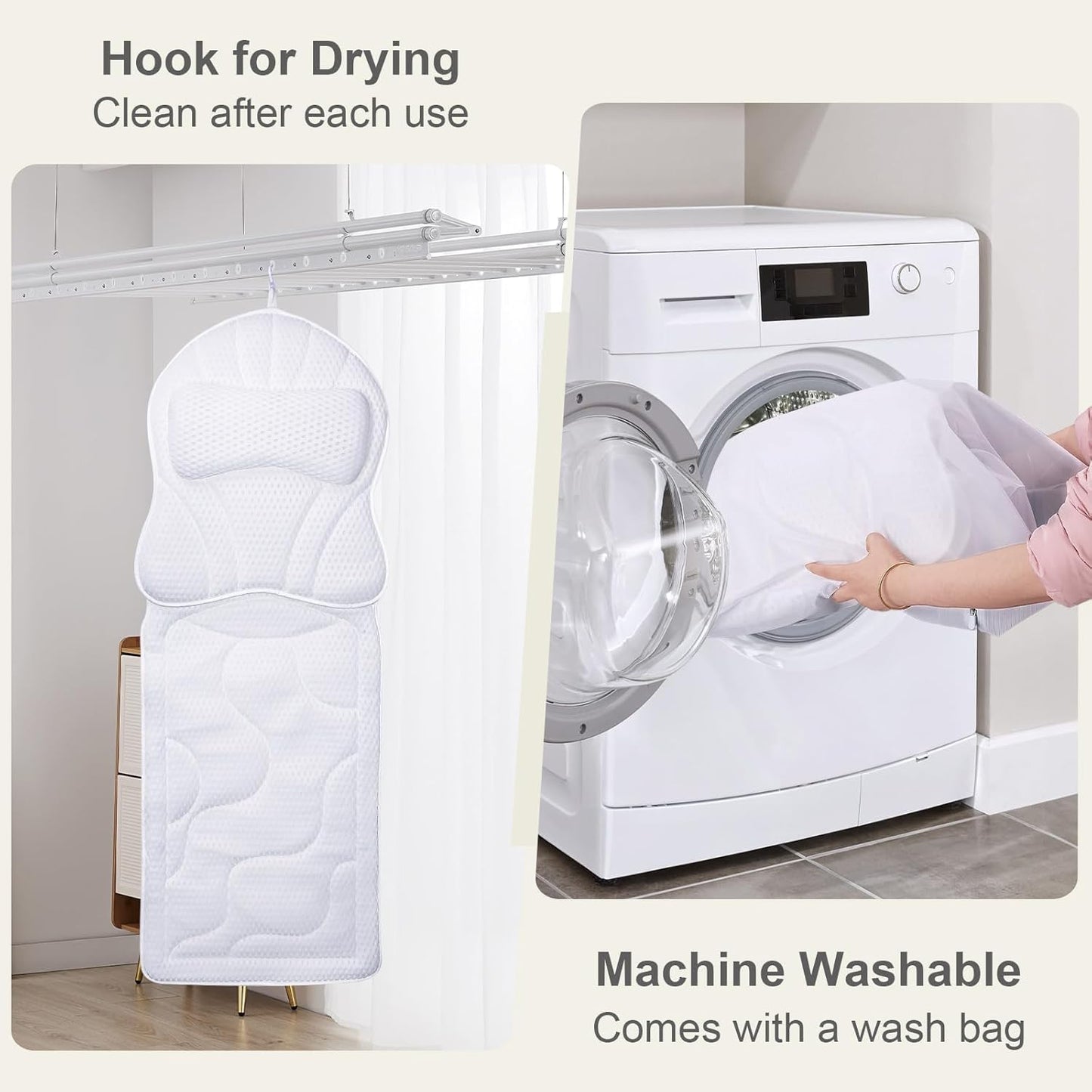 Luxury Spa Bath Pillow, Thick Full Body Cushion with Laundry Bag, Non-Slip Memory Foam for Head, Neck, Back Support, Ideal Women's Soaking Tub Gift