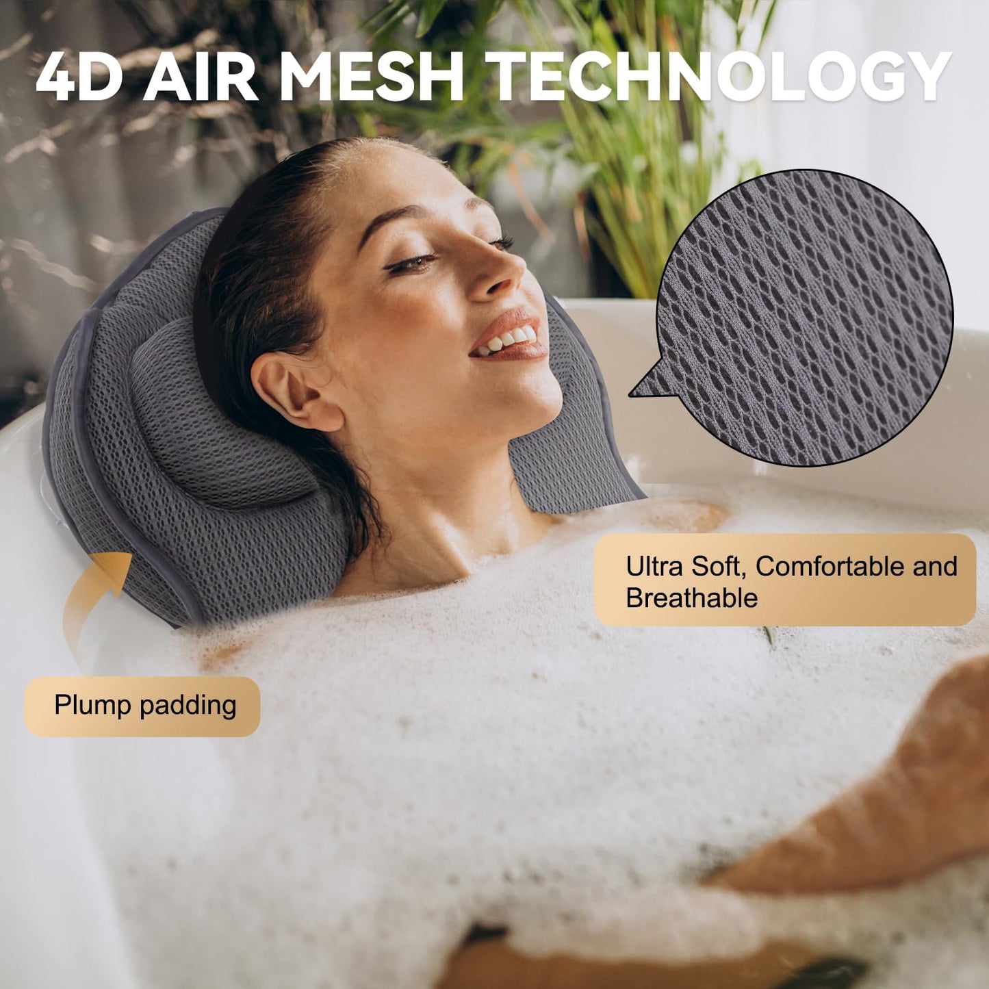 Extra Thick Full Body Bath Pillows for Bathtub- Luxury Bath Cushion for Head, Neck and Back Support, Soft Bath Pillow for Tub, Comfort Relaxation Spa Gifts Bathtub Accessories for Women