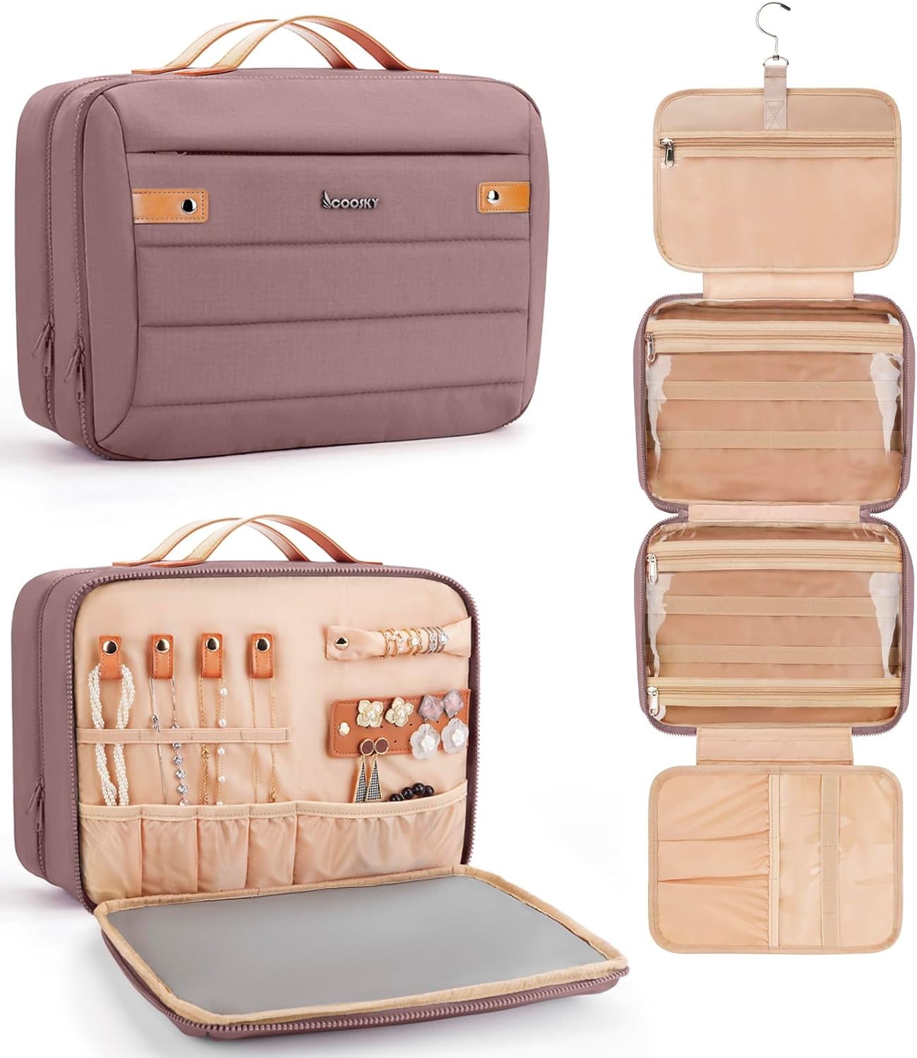 Women's Hanging Toiletry Bag, Waterproof Travel Cosmetic Organizer with Jewelry Storage, Large Capacity Makeup Case for Full-Size Skincare & Bathroom Essentials, Portable Cosmetic kit, Blue