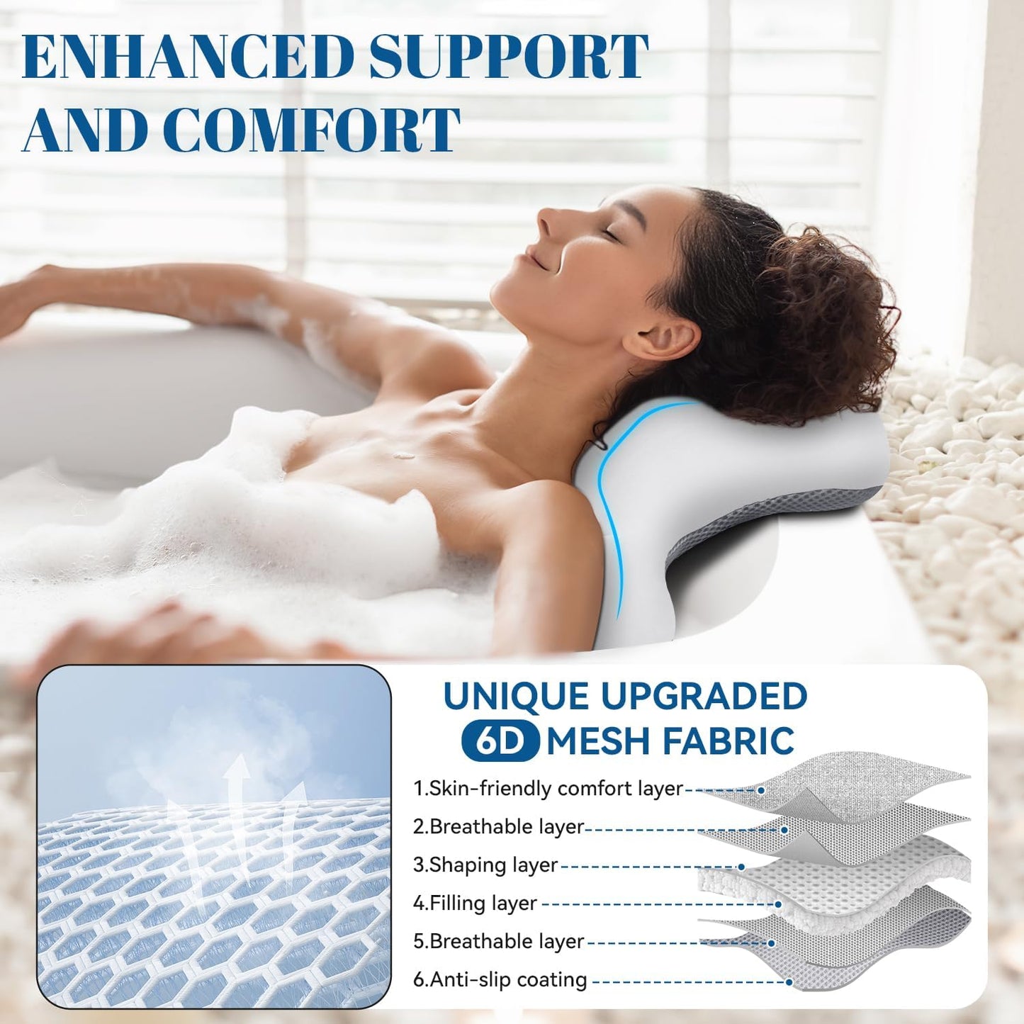 Full Body Bath Pillow for Bathtub, Thick & Luxury Bathtub Cushion with 192 Suction Cups, Bathtub Pillows for Head & Neck, Back Support, Ideal Bath Accessories for Women' Gifts Spa, Soaking, Tub