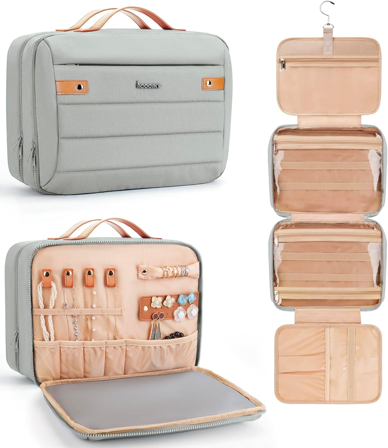 Women's Hanging Toiletry Bag, Waterproof Travel Cosmetic Organizer with Jewelry Storage, Large Capacity Makeup Case for Full-Size Skincare & Bathroom Essentials, Portable Cosmetic kit, Blue