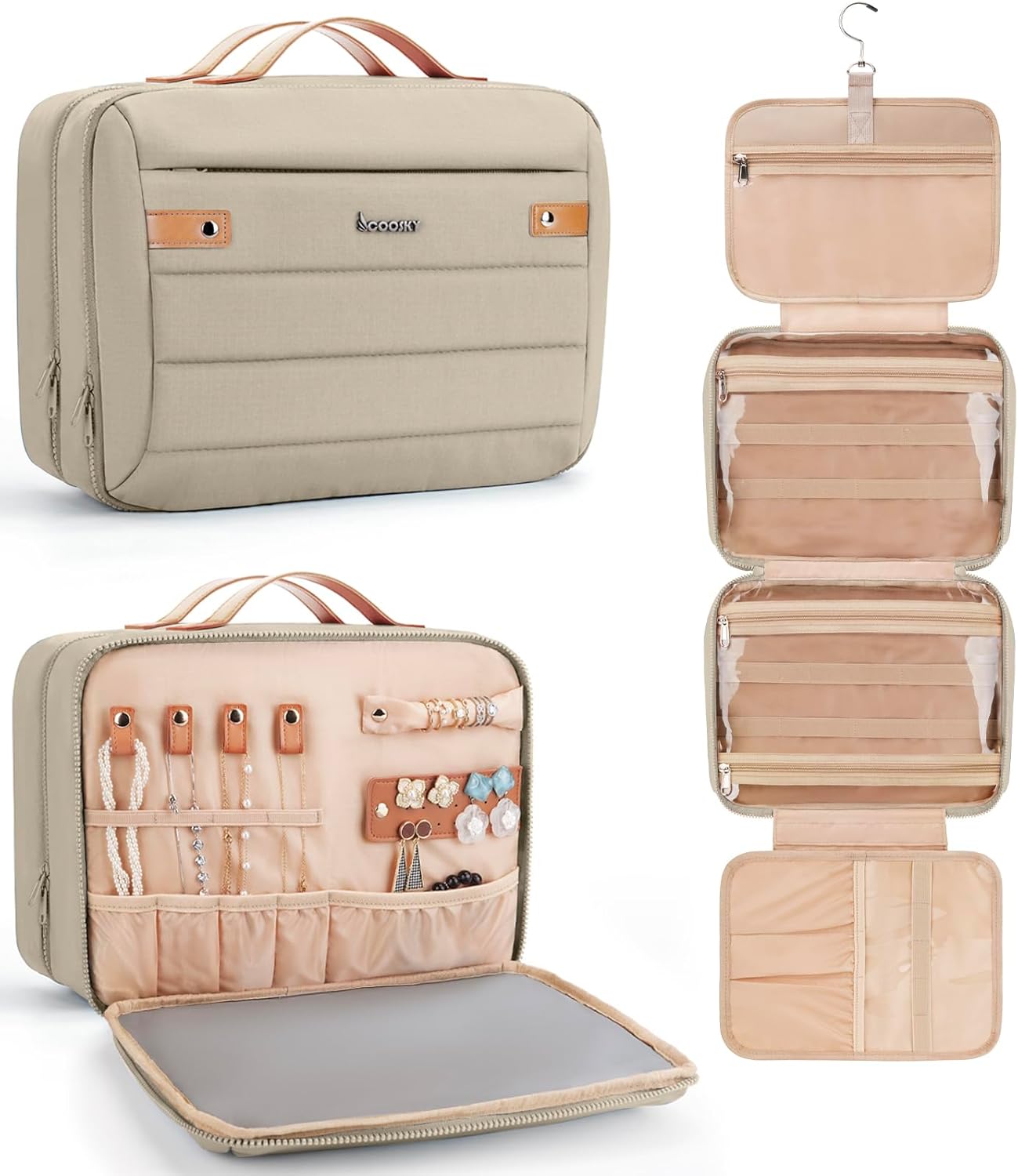 Women's Hanging Toiletry Bag, Waterproof Travel Cosmetic Organizer with Jewelry Storage, Large Capacity Makeup Case for Full-Size Skincare & Bathroom Essentials, Portable Cosmetic kit, Blue