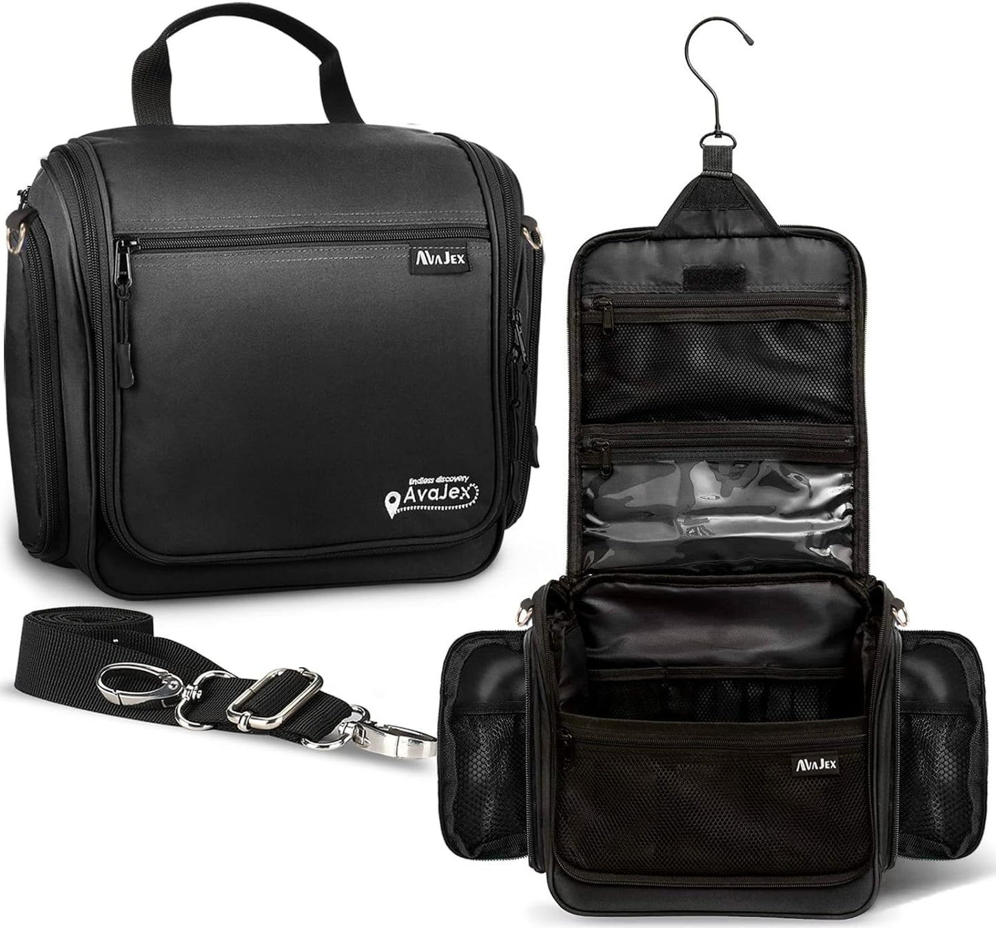 Travel Toiletry Bag for Men and Women - Large Hanging Toiletry Organizer - Waterproof Hygiene Bag with Metal XXL Swivel Hook, with Sturdy Zippers and 19 Compartments for Toiletries, Makeup, Cosmetics