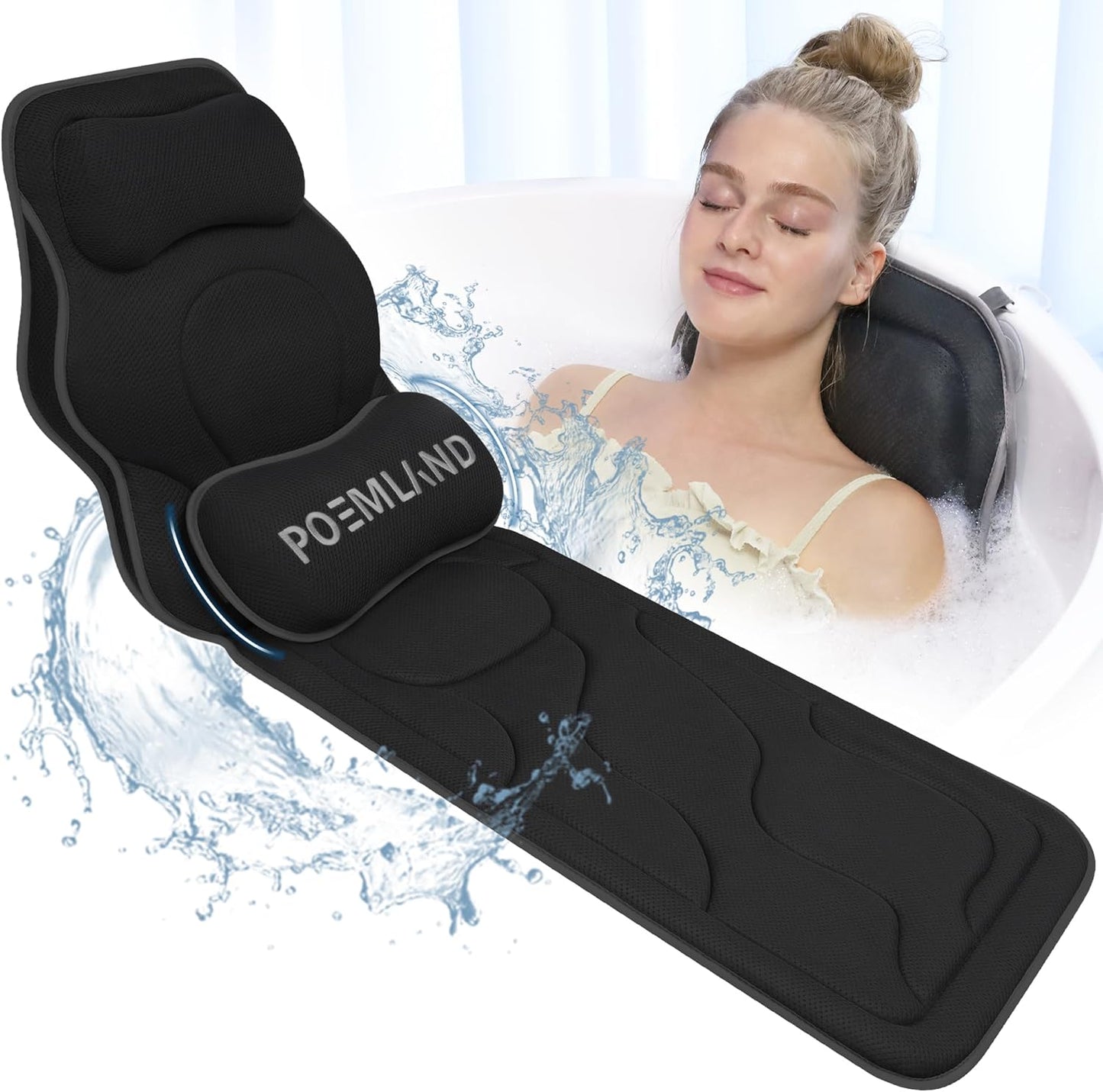 Full Body Bath Pillow for Tub - Extra Long & Thick Tub Pillow with Head, Back & Lumbar Support, 168 Non-Slip Suction Cups, Soft 5D Mesh Spa Cushion, Fits All Tubs-Gift for Soaking(Gray)