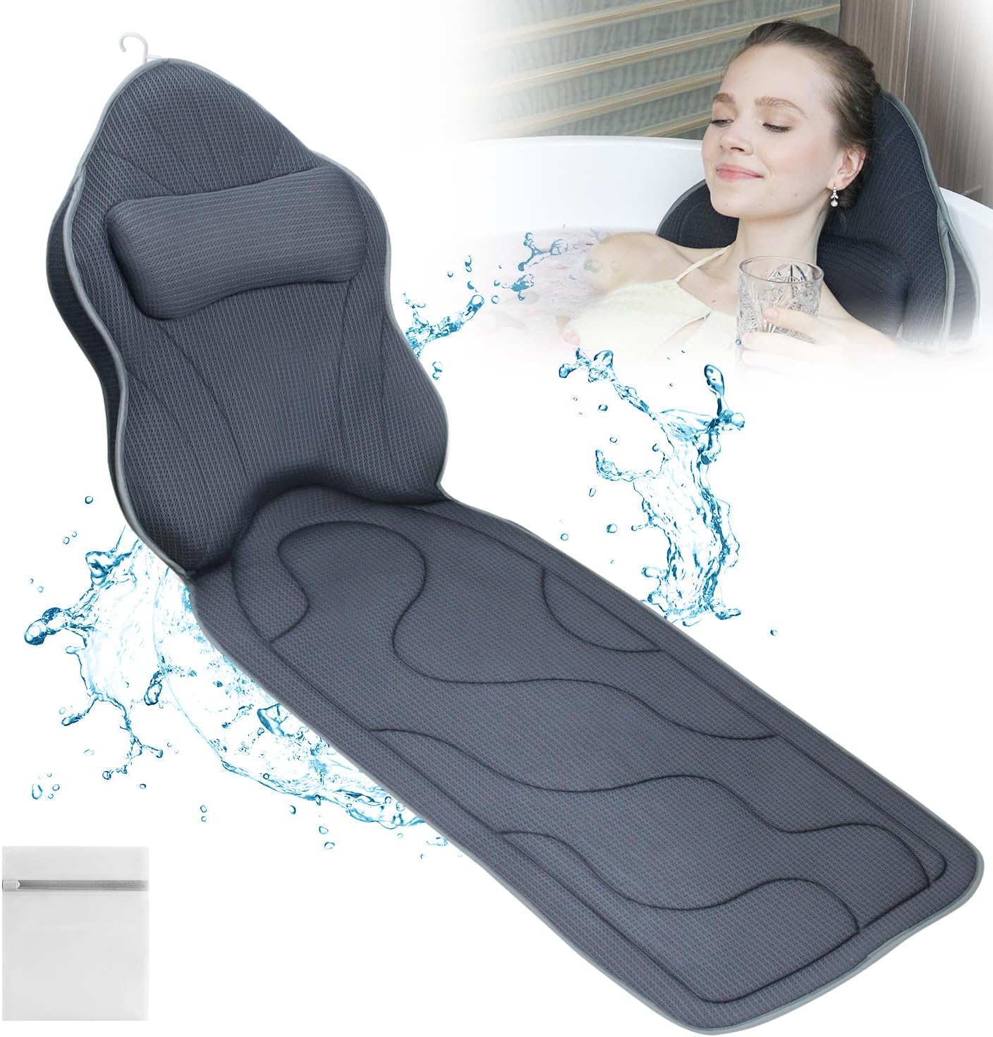 Luxury Thick Full Body Bath Pillows Mat & Cushion for Bathtub Headrest Neck Shoulder Support Comfort Relaxation Spa Accessories Perfect for a Spa Soak in Bathtub (White)