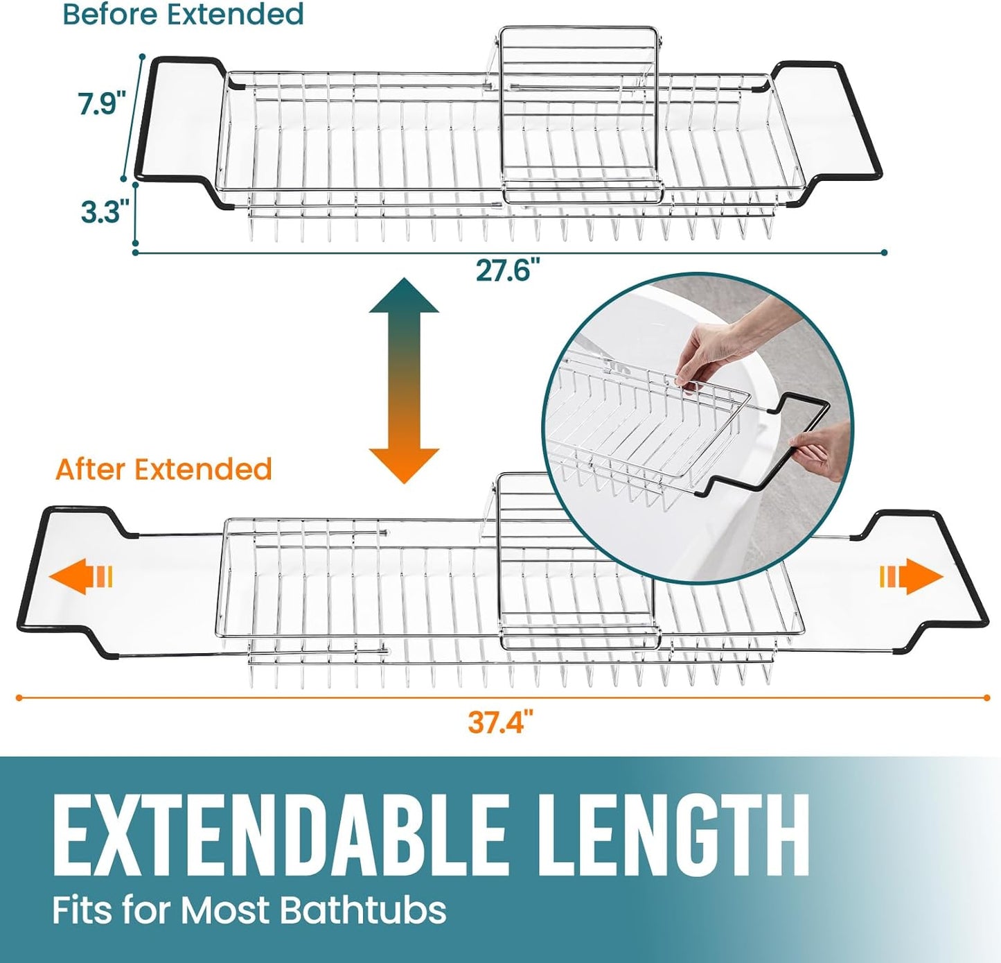 TAILI Bathtub Tray Table for Luxury Bath, Expandable Extra Wide Bthtub Caddy with Reading Holder, 304 Stainless Steel Over The Tub Bath Tray for Bathroom Accessories
