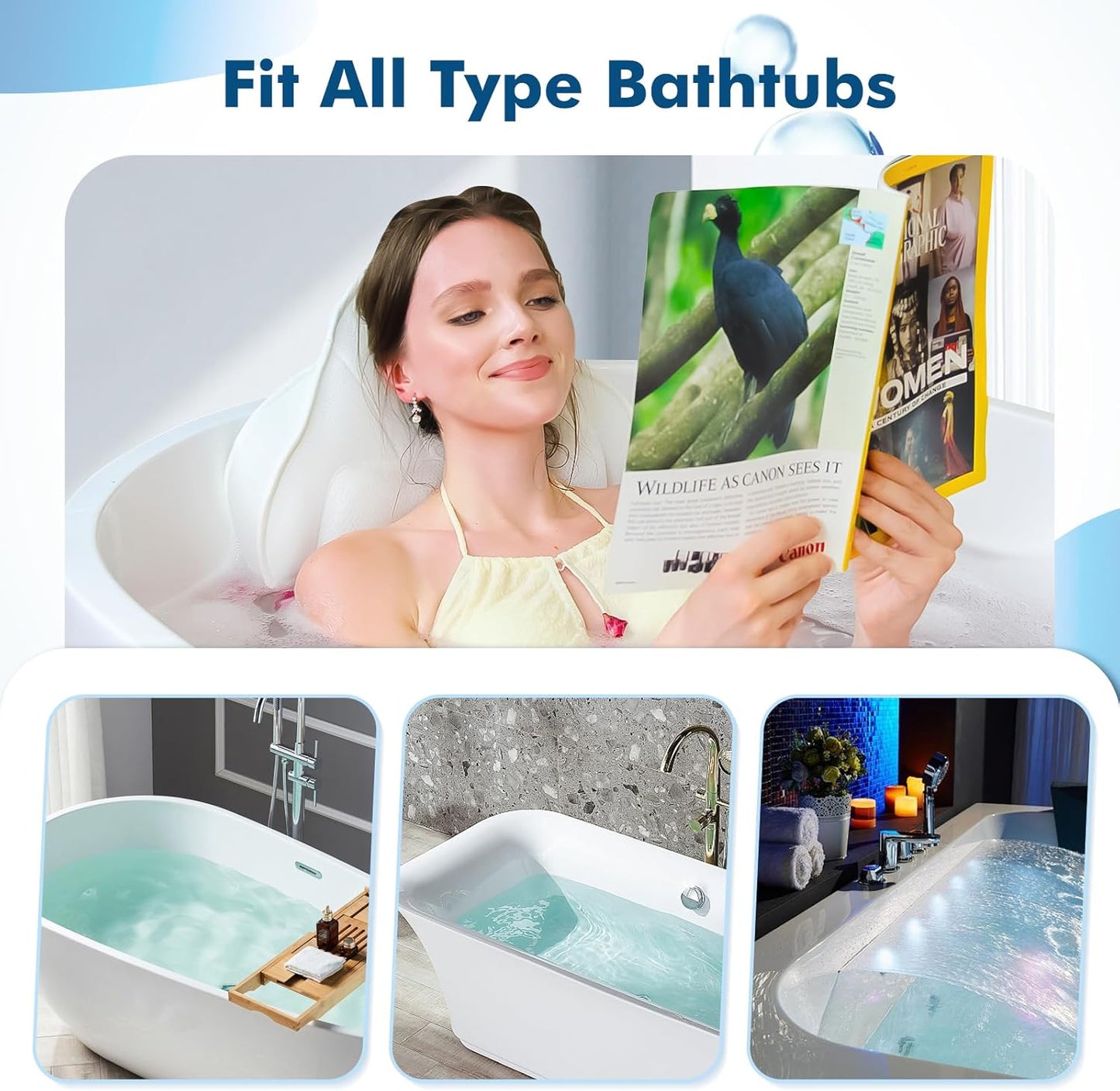 Luxury Thick Full Body Bath Pillows Mat & Cushion for Bathtub Headrest Neck Shoulder Support Comfort Relaxation Spa Accessories Perfect for a Spa Soak in Bathtub (White)