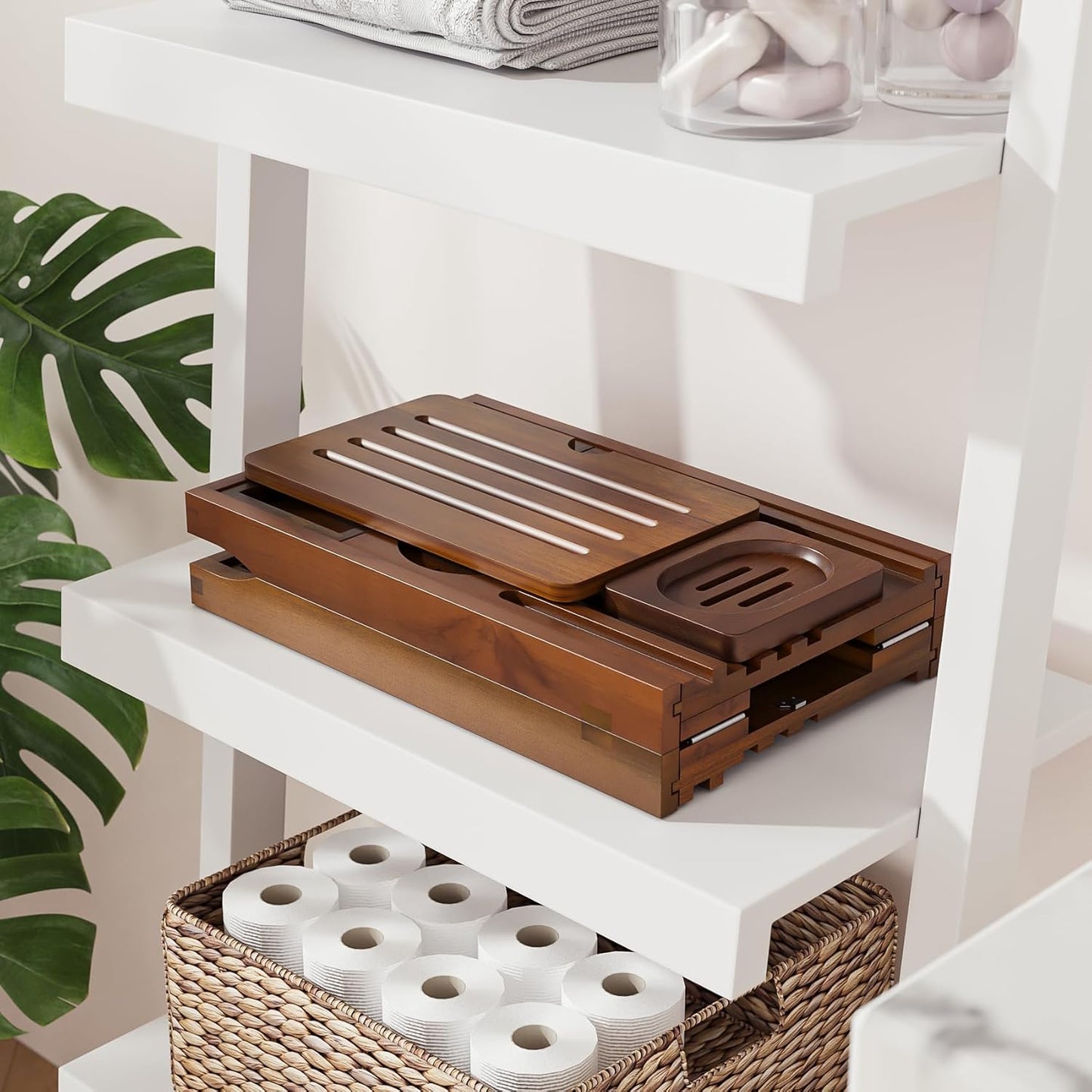 Premium Foldable Teak Bathtub Tray, Expandable Bath Tray for Tub, Luxury Bathtub & Bathroom Accessories