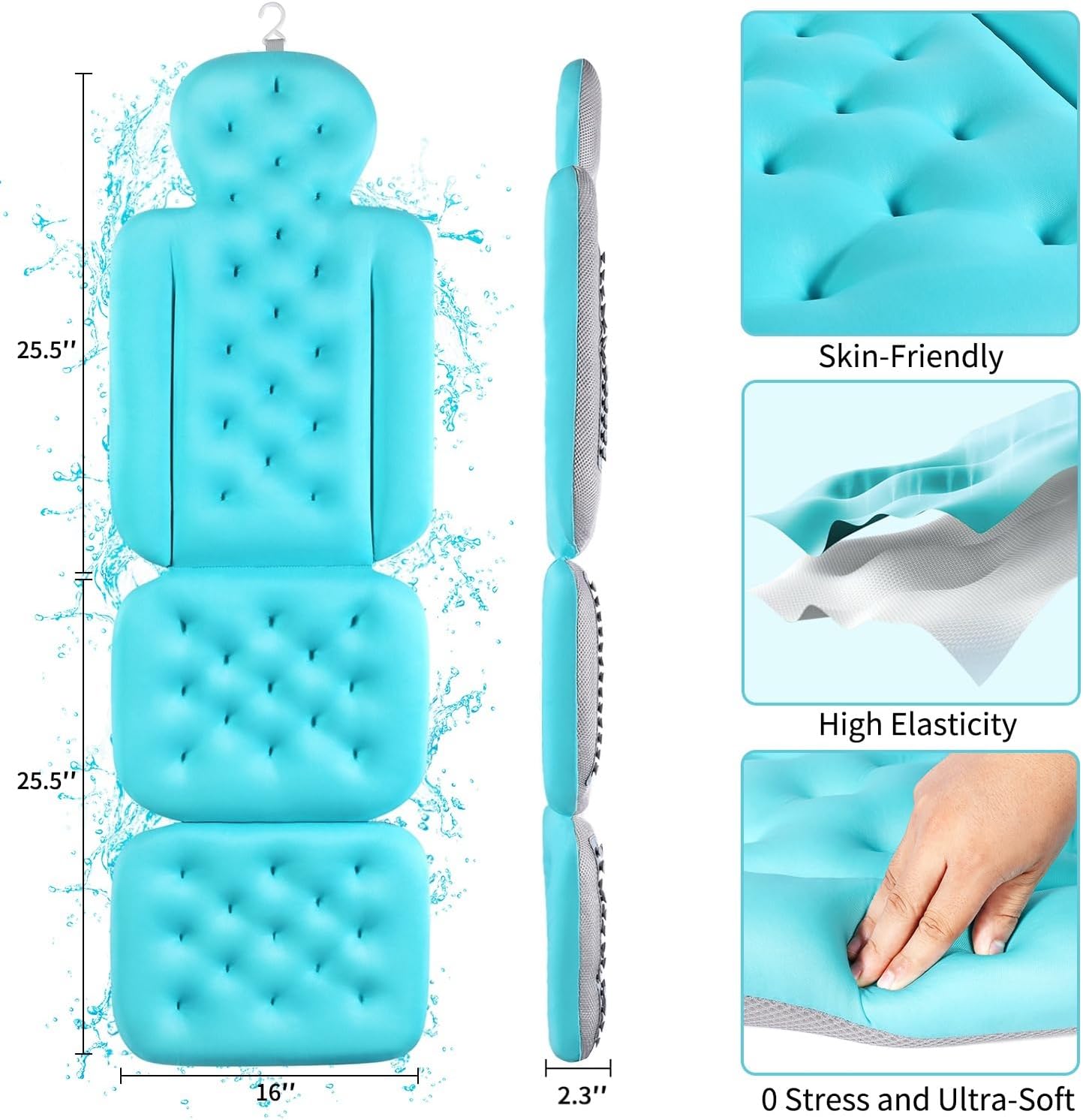 Full Body Bath Pillow for Bathtub, Thick Bathtub Cushion with Laundry Bag, Luxury Tub Pillow for Bath for Headrest Neck and Back Support Ocean Blue 51" x 16"