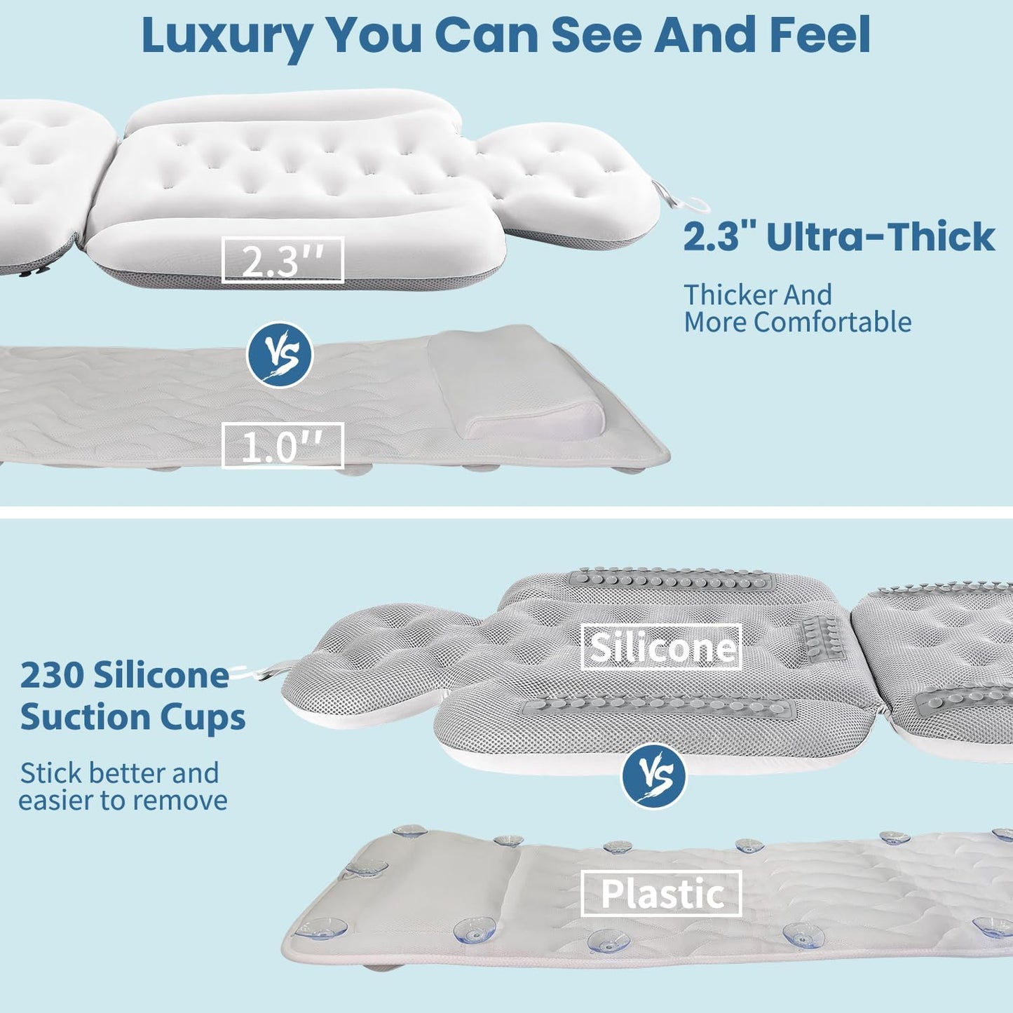 Full Body Bath Pillow for Bathtub, Thick Bathtub Cushion with Laundry Bag, Luxury Tub Pillow for Bath for Headrest Neck and Back Support White 60" x 16"