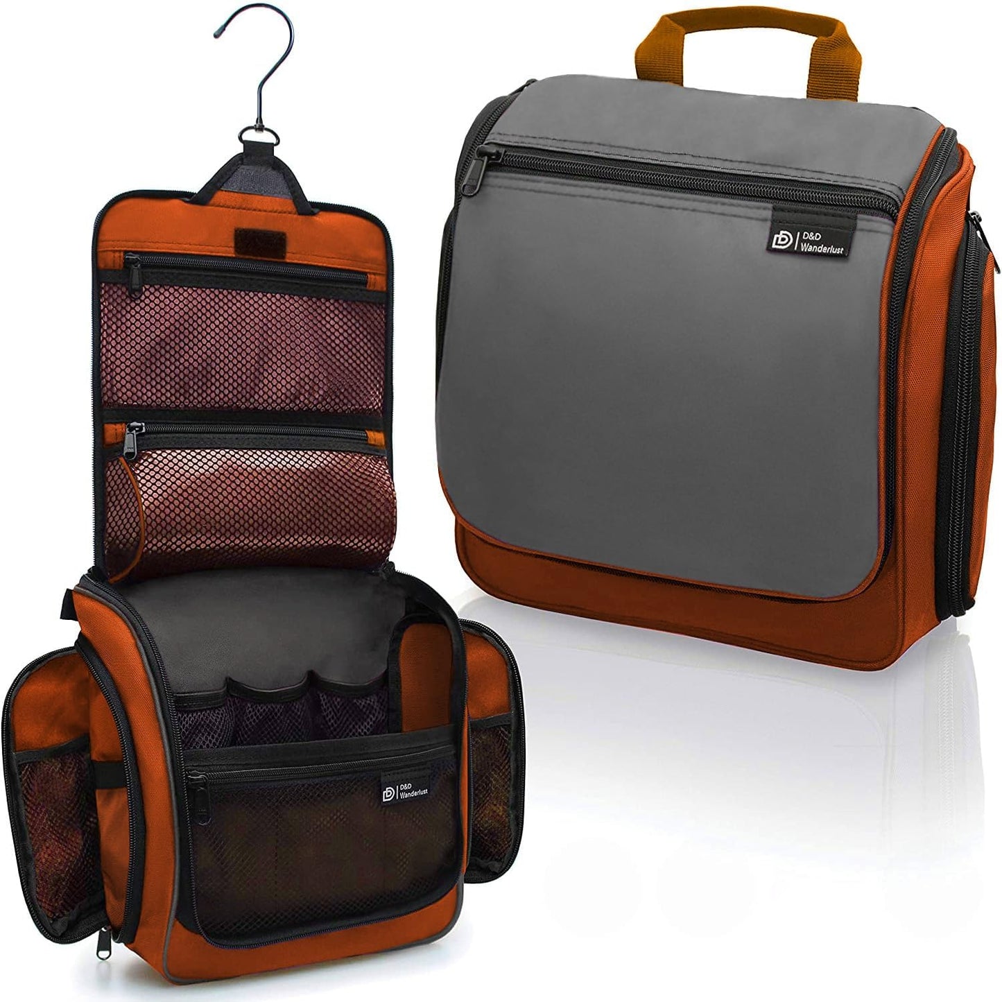 D&D Hanging Travel Toiletry Bag for Men and Women – Large Cosmetics, Makeup and Toiletries Organizer Kit with 10 Compartments, YKK Zippers, XXL Metal Swivel Hook, Water-Resistant Nylon