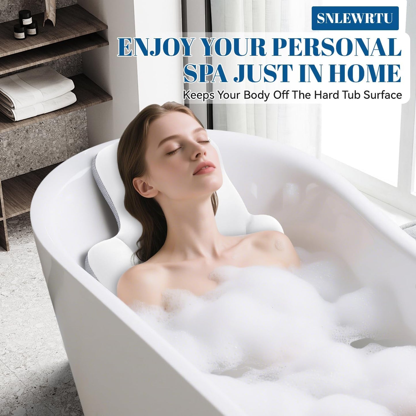 Full Body Bath Pillow for Bathtub, Thick & Luxury Bathtub Cushion with 192 Suction Cups, Bathtub Pillows for Head & Neck, Back Support, Ideal Bath Accessories for Women' Gifts Spa, Soaking, Tub