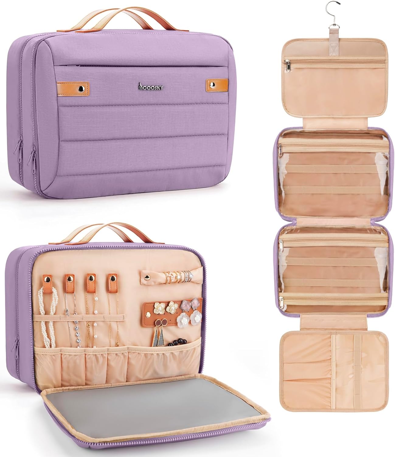 Women's Hanging Toiletry Bag, Waterproof Travel Cosmetic Organizer with Jewelry Storage, Large Capacity Makeup Case for Full-Size Skincare & Bathroom Essentials, Portable Cosmetic kit, Blue