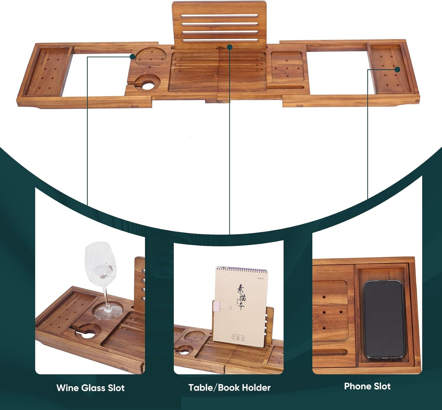 Premium Foldable Teak Bathtub Tray, Expandable Bath Tray for Tub, Luxury Bathtub & Bathroom Accessories