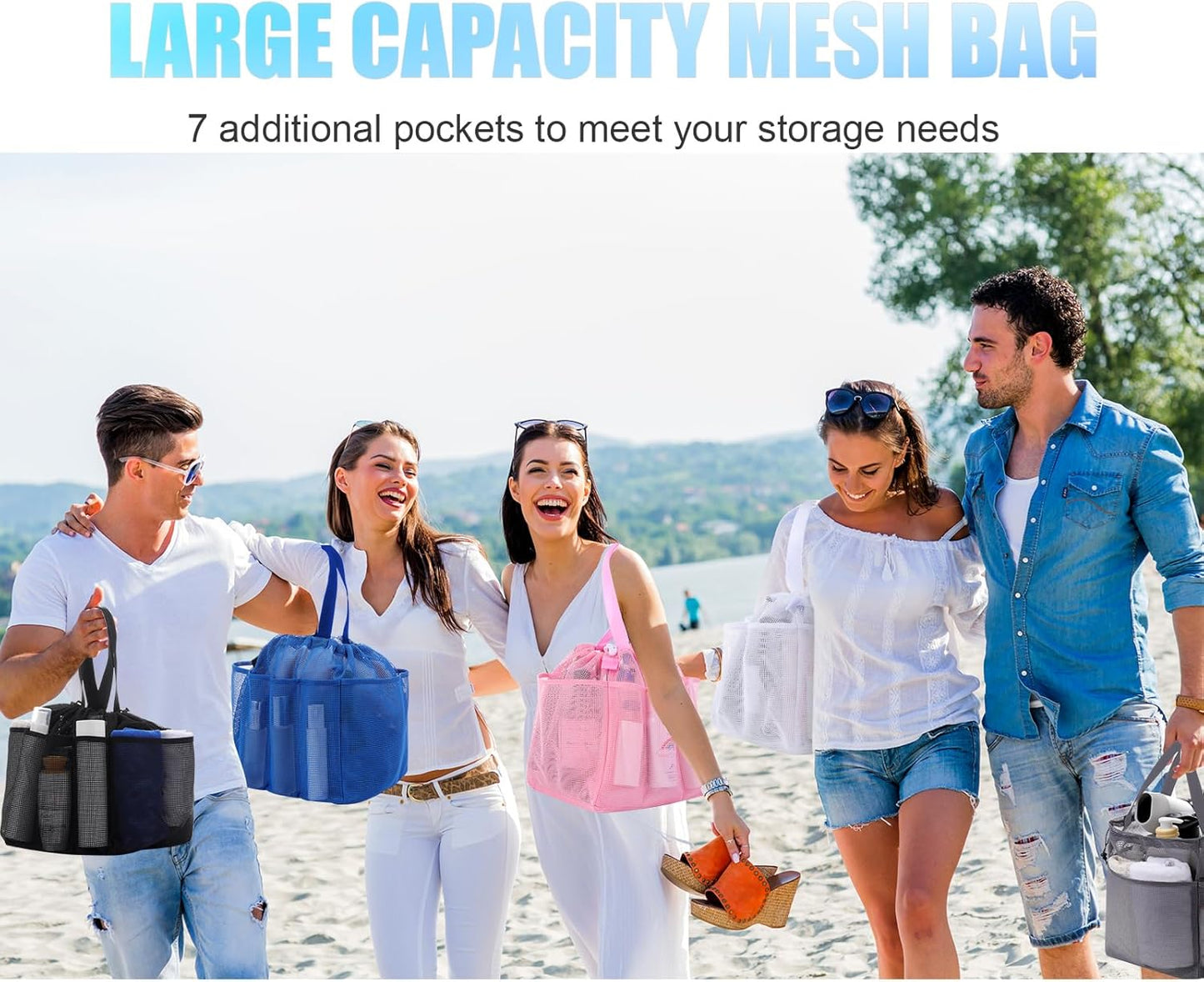 Talltalk 6 Pack Mesh Shower Caddy with Drawstring Portable Shower Caddy Basket Bag Tote with 8 Pockets Quick Dry for College Dorm Room Toiletry Bathroom Essentials Gym Camp Travel(Classic Colors)