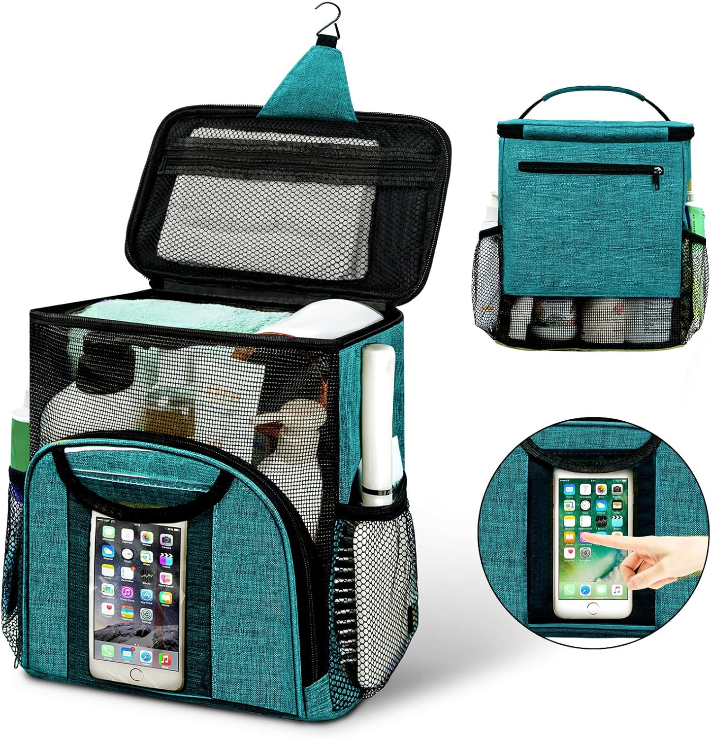 Attmu Portable Shower Caddy College Tote Bag, Quick Dry Hanging Toiletry Bag, Large Capacity Mesh Shower Caddy Portable for College Dorm Room Essentials for Boys and Girls for Bath Camping (Black)