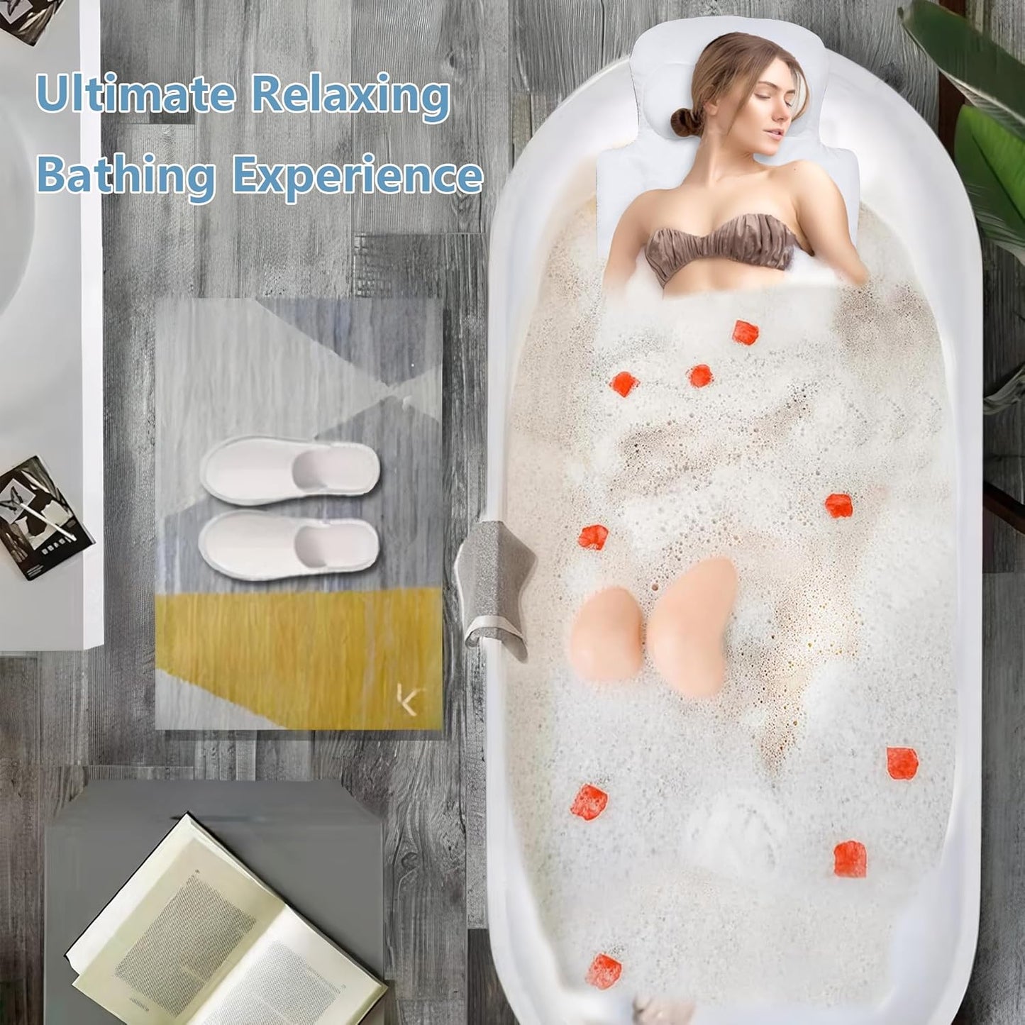 Luxury Full Body Bath Pillow for Bathtub, Bath Pillows for Tub with Mesh Laundry Bag, Cushion for Bathtub Headrest Neck Back Support - 5D Air Mesh & Quick Drying | White 63" x 16"