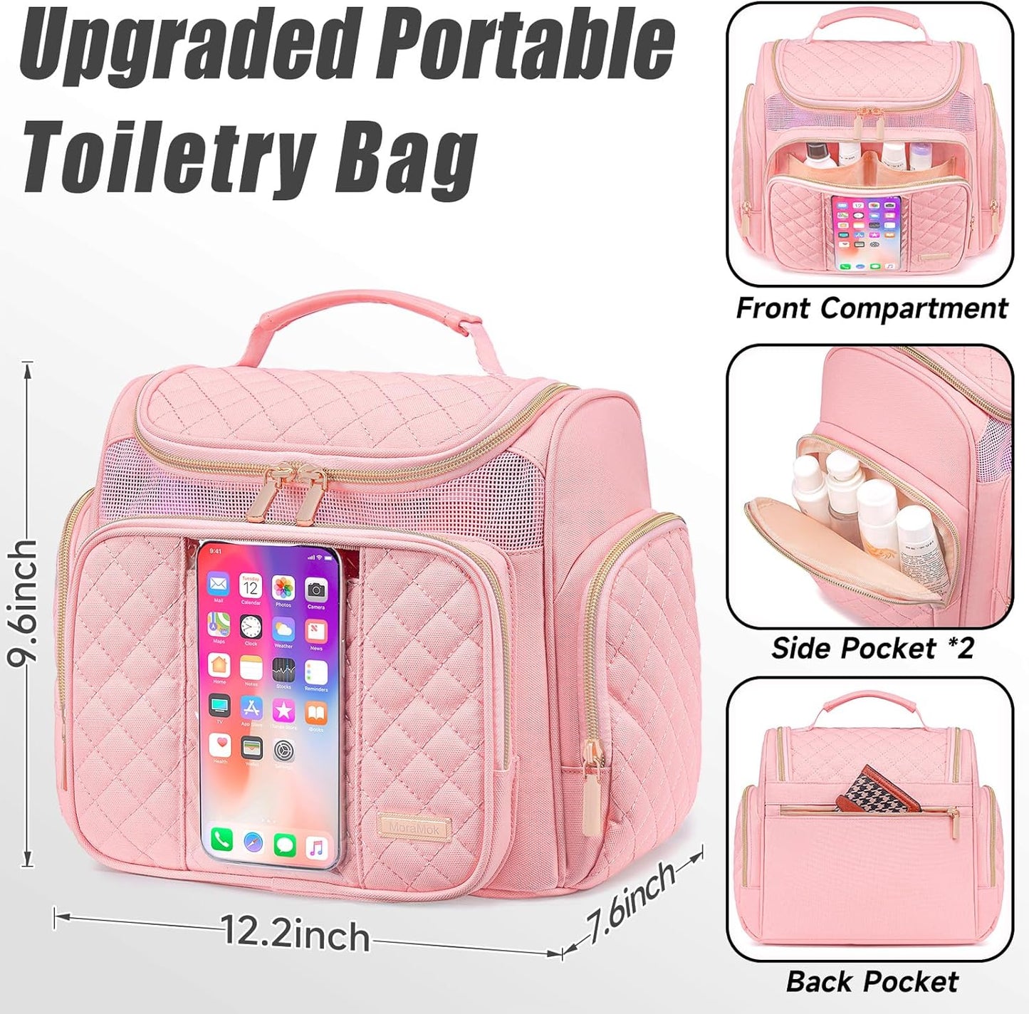 Large Toiletry Bag for Women Men,Bathroom Bag,Water Resistant Makeup Bag,Portable Shower Caddy for College Dorm,Hanging Shower Bag with Transparent Waterproof Phone Pocket