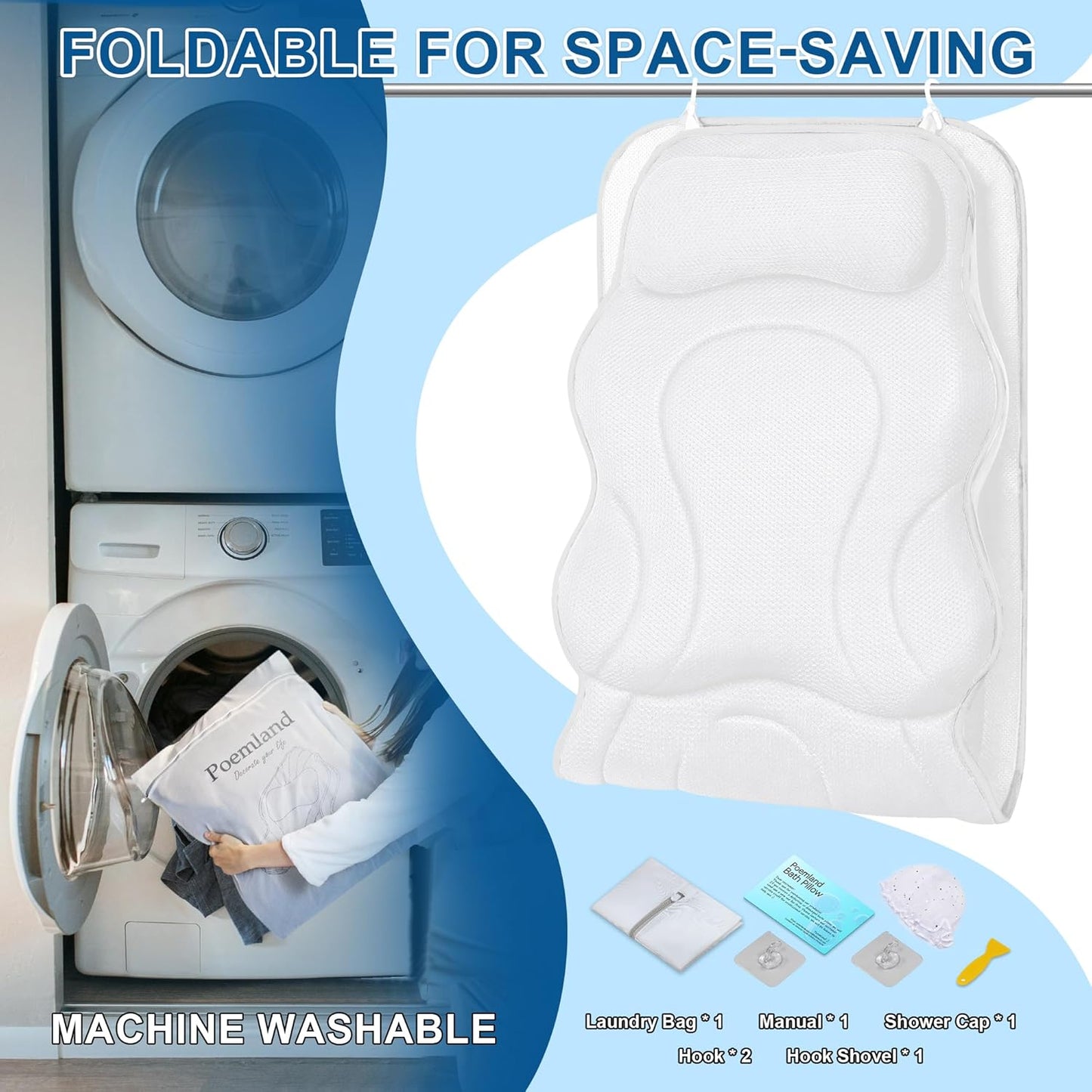 Full Body Bath Pillow for Tub - Extra Long & Thick Tub Pillow with Head, Back & Lumbar Support, 168 Non-Slip Suction Cups, Soft 5D Mesh Spa Cushion, Fits All Tubs-Gift for Soaking