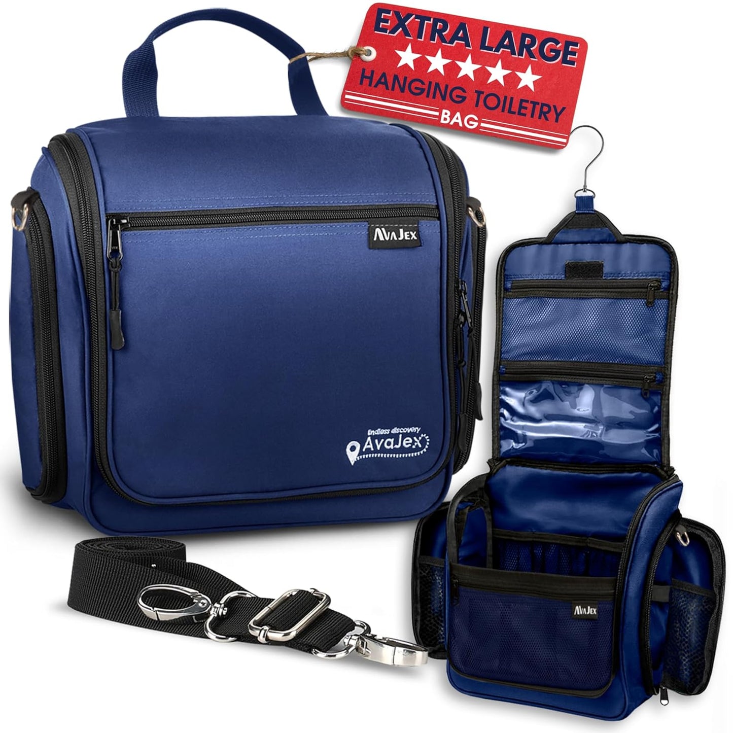 Travel Toiletry Bag for Men and Women - Large Hanging Toiletry Organizer - Waterproof Hygiene Bag with Metal XXL Swivel Hook, with Sturdy Zippers and 19 Compartments for Toiletries, Makeup, Cosmetics