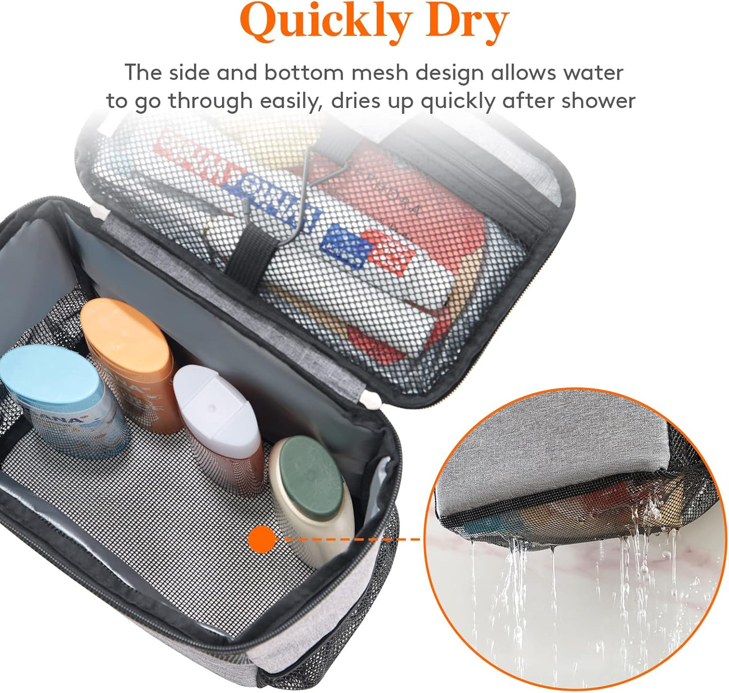 Lifewit Mesh Shower Caddy Bag Portable College Dorm Room Essentials Caddy Tote Basket for Bathroom, Gym, Travel, Camping Quick Dry Hanging Shower Organizer Toiletry Bag for Women Wen, Large, Gray