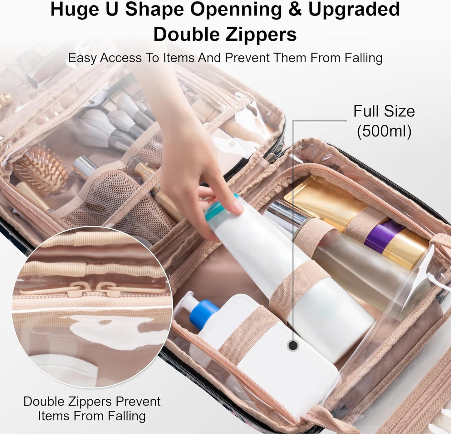 Everfun Hanging Travel Toiletry Bag for Women Traveling With Leakproof Compartment Makeup Cosmetic Organizer Dopp Kit Travel Accessories Essentials Must Have