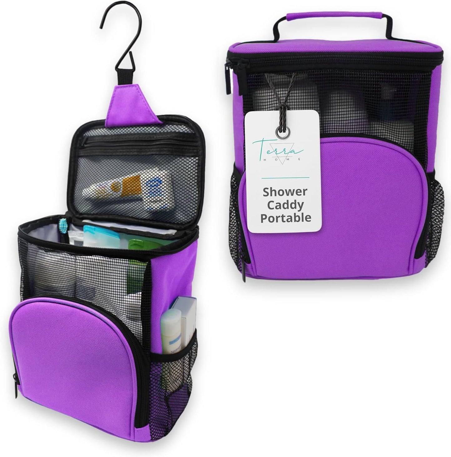 Original Portable Shower Caddy For College Dorms - Foldable Mesh Tote - Dorm Room Essentials - Durable Hanging Travel Shower Bag - Perfect for College Students, Men, Women (Black)