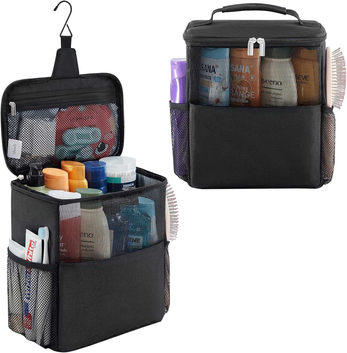 Lifewit Mesh Shower Caddy Bag Portable College Dorm Room Essentials Caddy Tote Basket for Bathroom, Gym, Travel, Camping Quick Dry Hanging Shower Organizer Toiletry Bag for Women Wen, Large, Gray