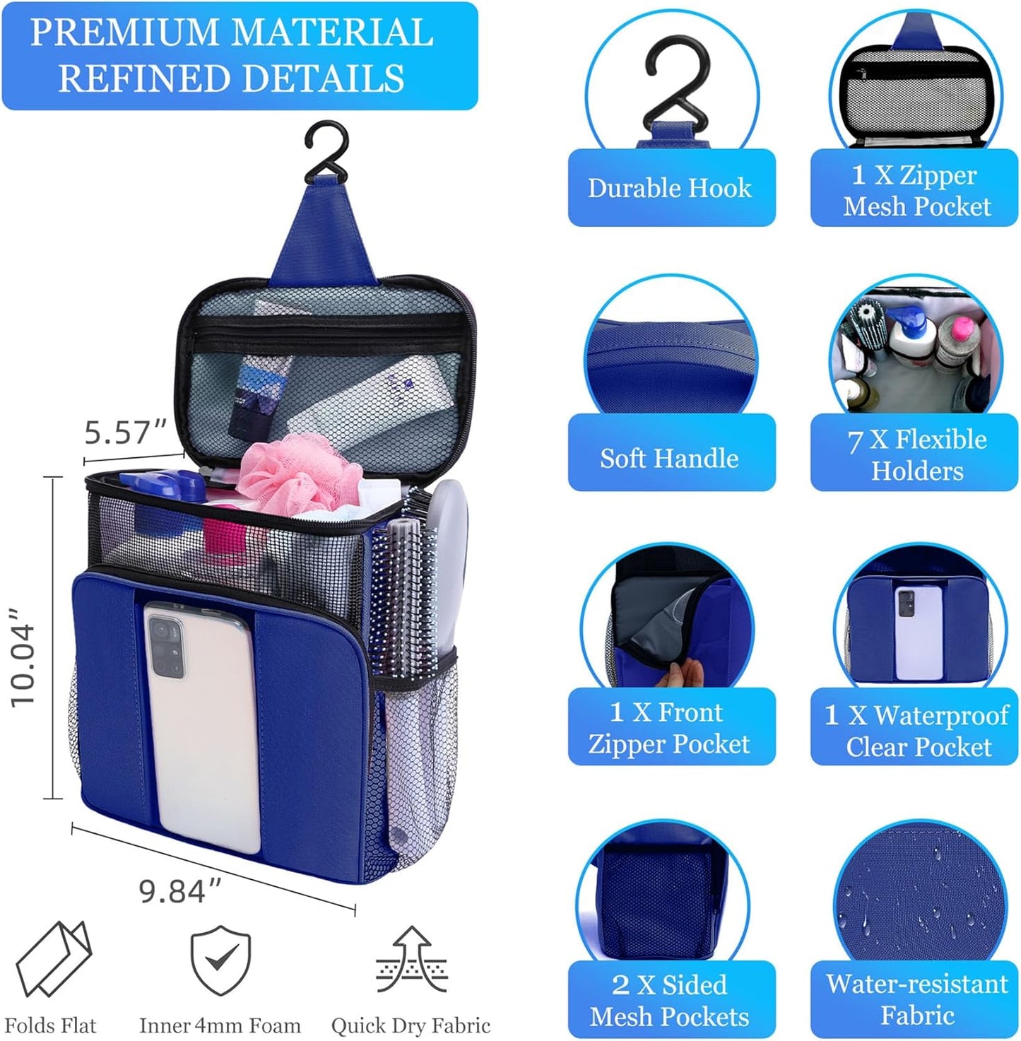 Mesh Shower Caddy,Portable HangingTravel Toiletry Bag Dorm Room Essentials for College Students Girls,Large Makeup Organizer for Full-Sized Toiletries,Travel Essentials for Women Girls Camping Beach