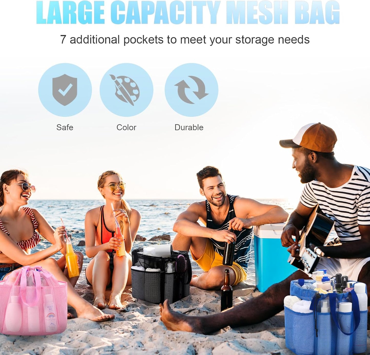 Talltalk 6 Pack Mesh Shower Caddy with Drawstring Portable Shower Caddy Basket Bag Tote with 8 Pockets Quick Dry for College Dorm Room Toiletry Bathroom Essentials Gym Camp Travel(Classic Colors)