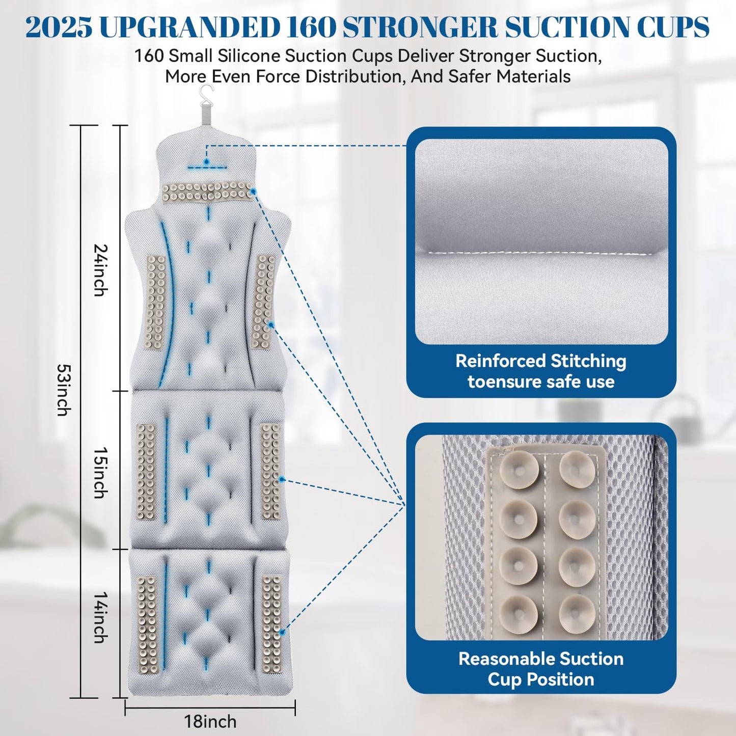 Full Body Bath Pillow for Bathtub, Thick & Luxury Bathtub Cushion with 192 Suction Cups, Bathtub Pillows for Head & Neck, Back Support, Ideal Bath Accessories for Women' Gifts Spa, Soaking, Tub