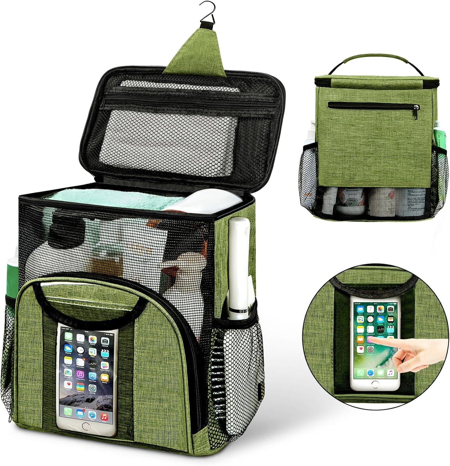 Attmu Portable Shower Caddy College Tote Bag, Quick Dry Hanging Toiletry Bag, Large Capacity Mesh Shower Caddy Portable for College Dorm Room Essentials for Boys and Girls for Bath Camping (Black)